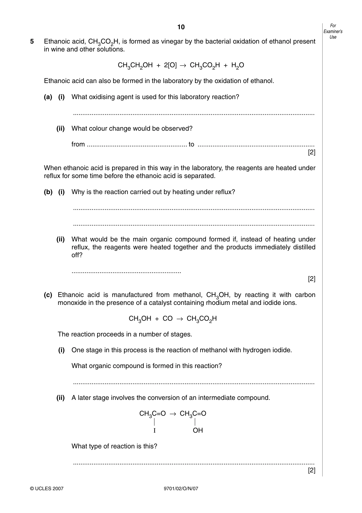 Cambridge A Level Chemistry 9701 2007 Oct/Nov Paper 2 · Variant 1 question paper, page 10 of 12