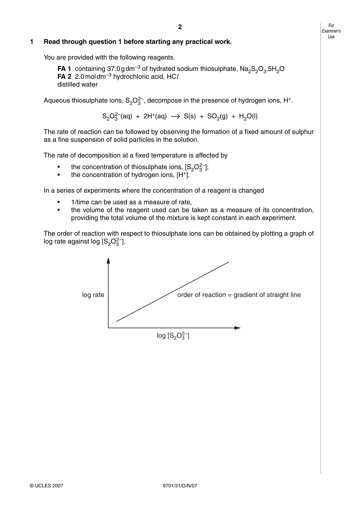 Cambridge A Level Chemistry 9701 2007 Oct/Nov Paper 3 · Variant 1 question paper, page 2 of 12