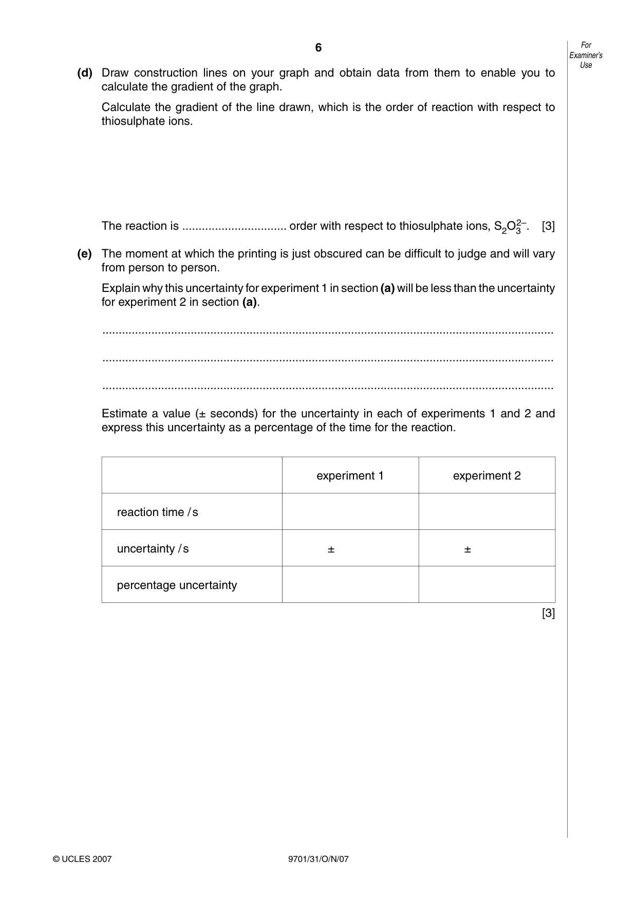 Cambridge A Level Chemistry 9701 2007 Oct/Nov Paper 3 · Variant 1 question paper, page 6 of 12