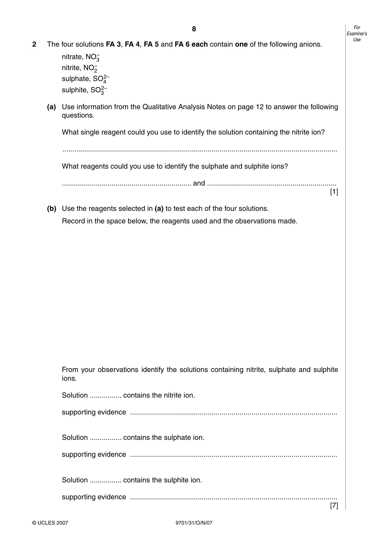 Cambridge A Level Chemistry 9701 2007 Oct/Nov Paper 3 · Variant 1 question paper, page 8 of 12