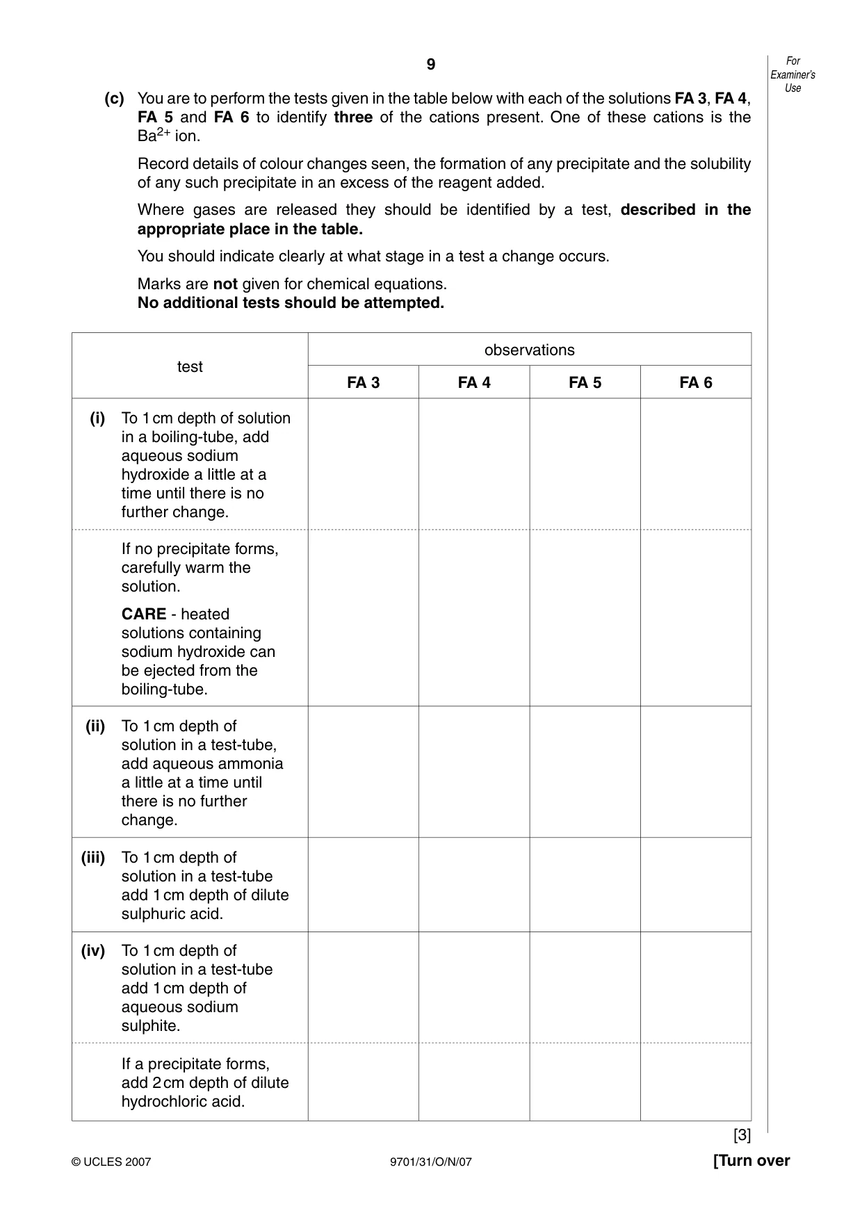 Cambridge A Level Chemistry 9701 2007 Oct/Nov Paper 3 · Variant 1 question paper, page 9 of 12