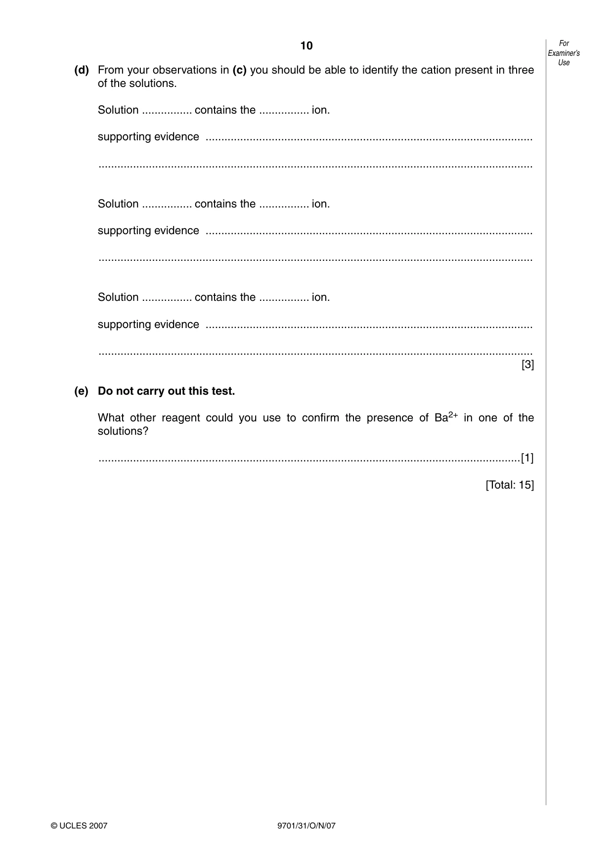 Cambridge A Level Chemistry 9701 2007 Oct/Nov Paper 3 · Variant 1 question paper, page 10 of 12