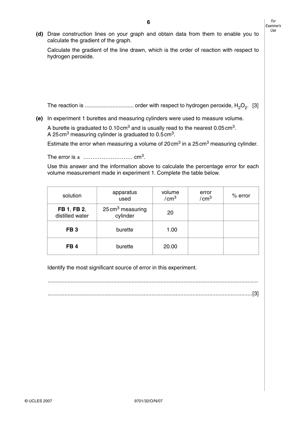 Cambridge A Level Chemistry 9701 2007 Oct/Nov Paper 3 · Variant 2 question paper, page 6 of 12