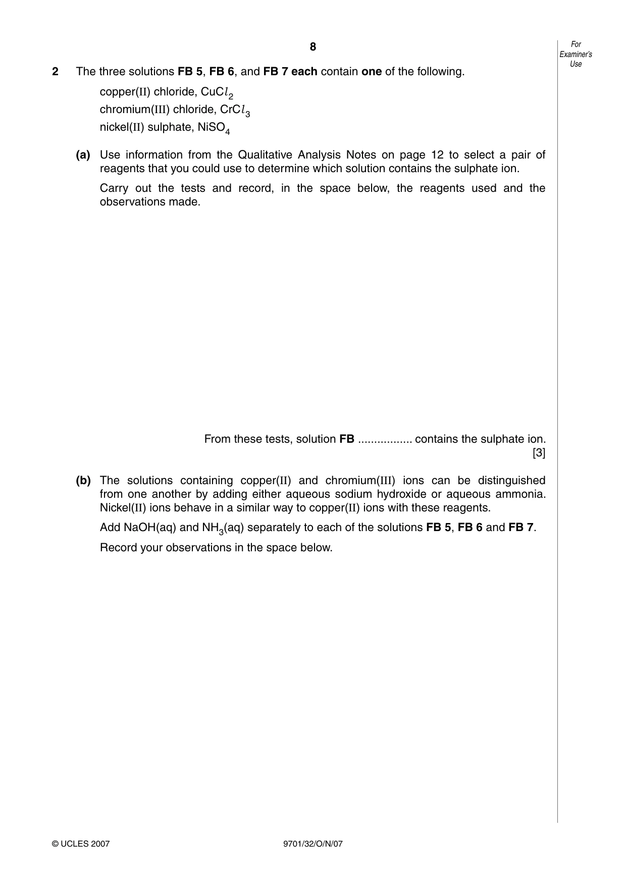Cambridge A Level Chemistry 9701 2007 Oct/Nov Paper 3 · Variant 2 question paper, page 8 of 12