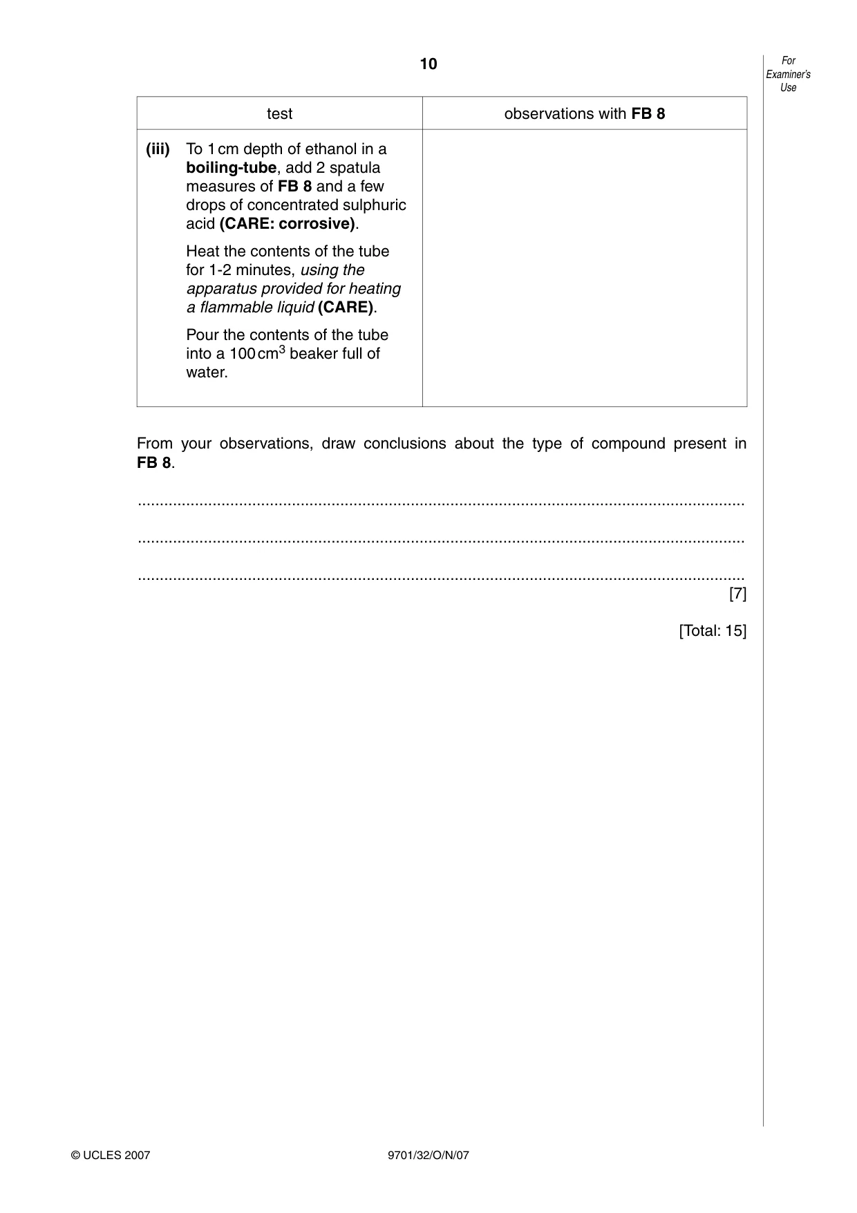 Cambridge A Level Chemistry 9701 2007 Oct/Nov Paper 3 · Variant 2 question paper, page 10 of 12