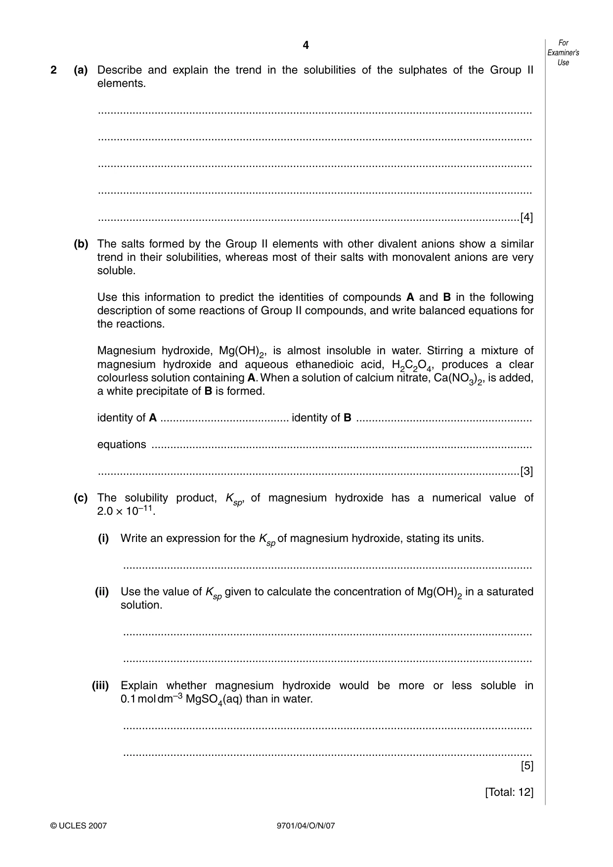 Cambridge A Level Chemistry 9701 2007 Oct/Nov Paper 4 · Variant 1 question paper, page 4 of 16