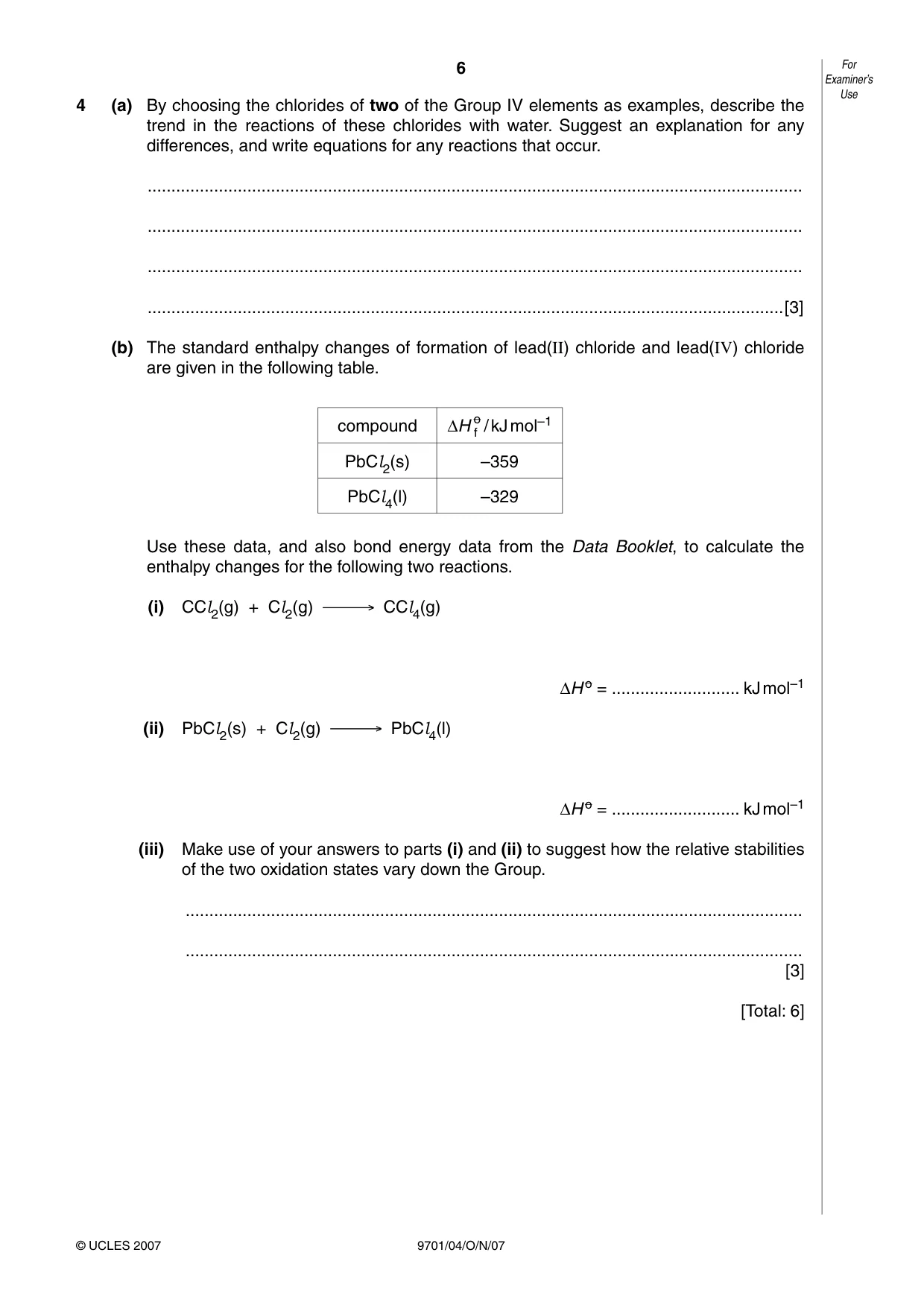 Cambridge A Level Chemistry 9701 2007 Oct/Nov Paper 4 · Variant 1 question paper, page 6 of 16