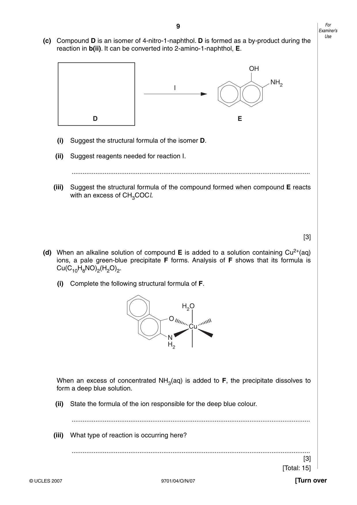 Cambridge A Level Chemistry 9701 2007 Oct/Nov Paper 4 · Variant 1 question paper, page 9 of 16