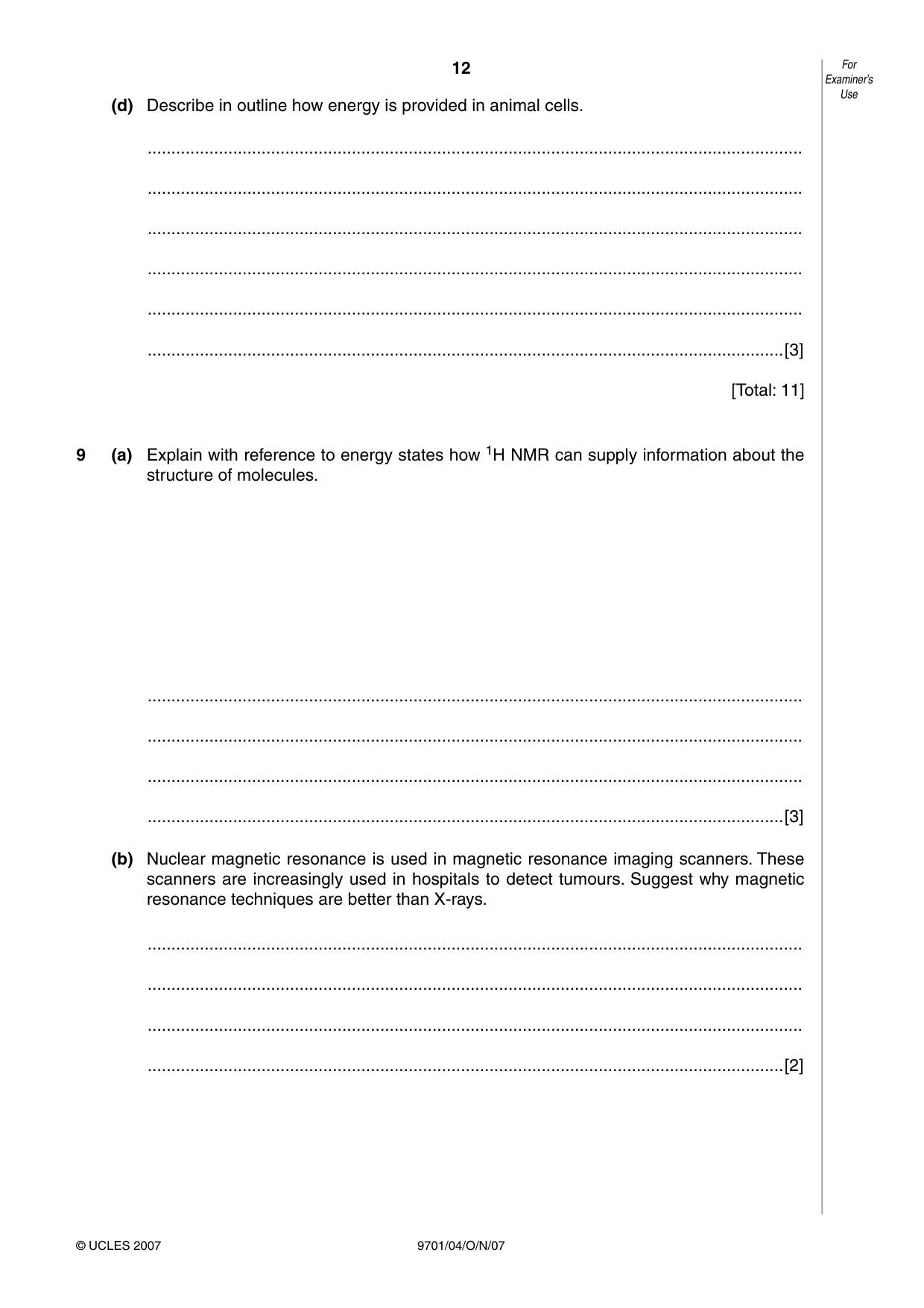 Cambridge A Level Chemistry 9701 2007 Oct/Nov Paper 4 · Variant 1 question paper, page 12 of 16