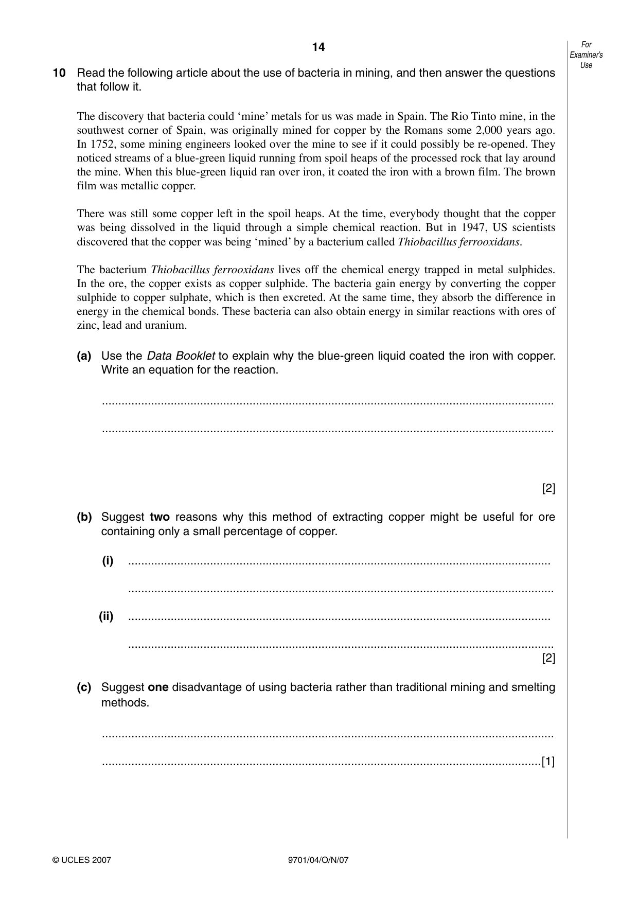 Cambridge A Level Chemistry 9701 2007 Oct/Nov Paper 4 · Variant 1 question paper, page 14 of 16
