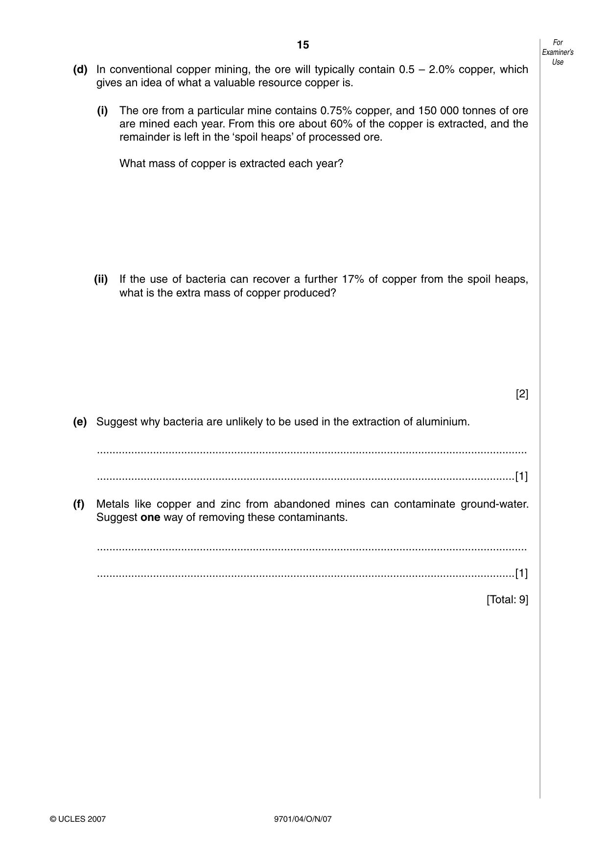 Cambridge A Level Chemistry 9701 2007 Oct/Nov Paper 4 · Variant 1 question paper, page 15 of 16