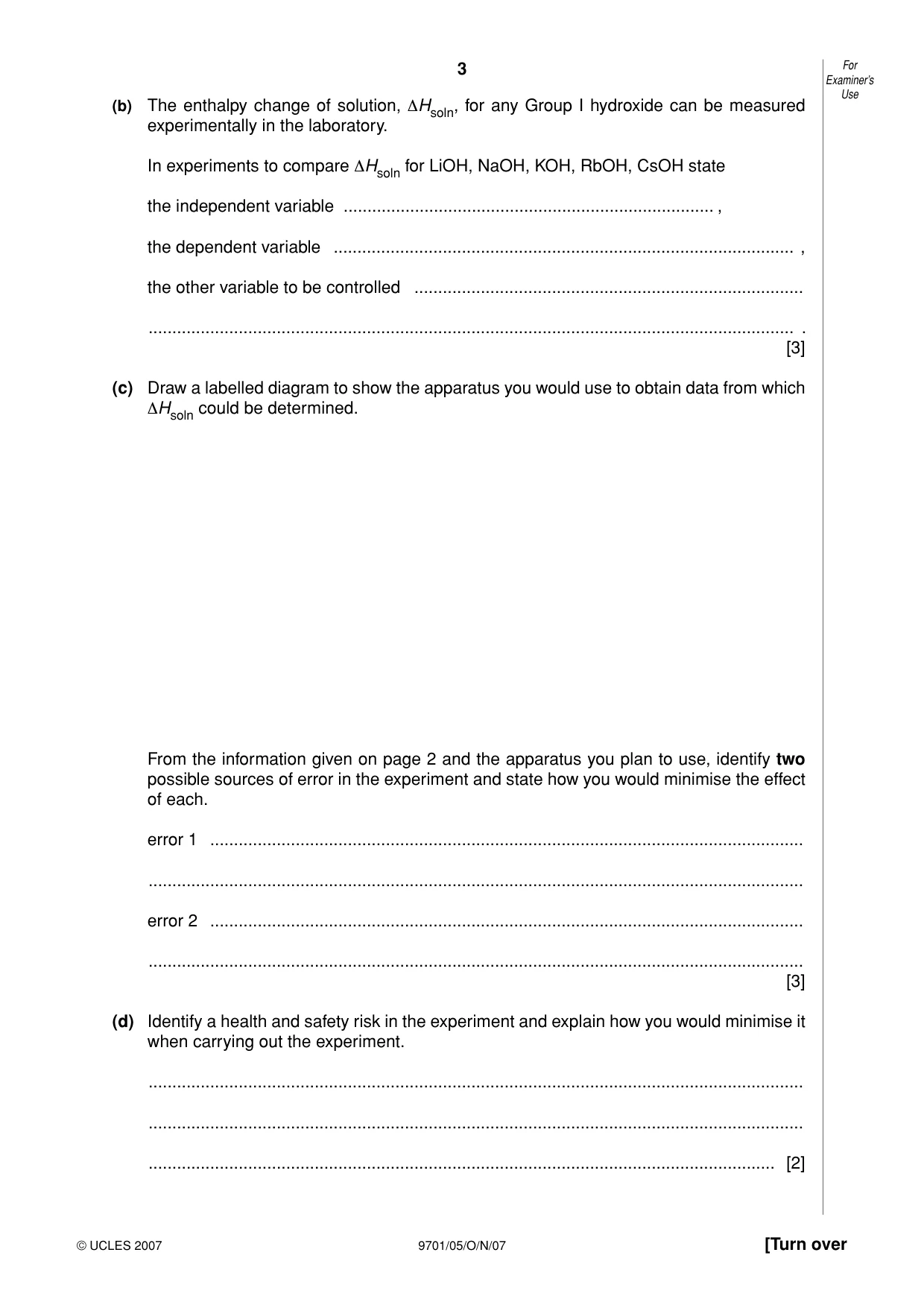 Cambridge A Level Chemistry 9701 2007 Oct/Nov Paper 5 · Variant 1 question paper, page 3 of 12