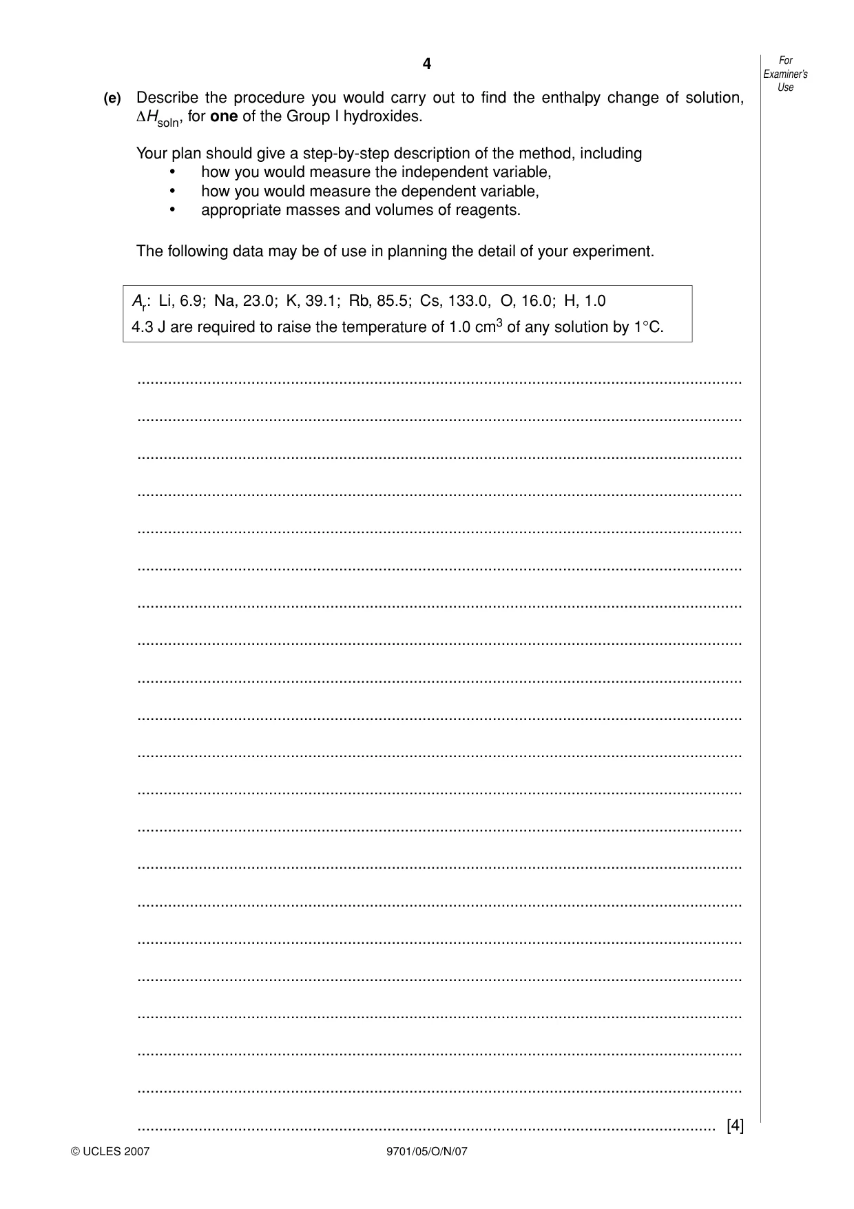 Cambridge A Level Chemistry 9701 2007 Oct/Nov Paper 5 · Variant 1 question paper, page 4 of 12