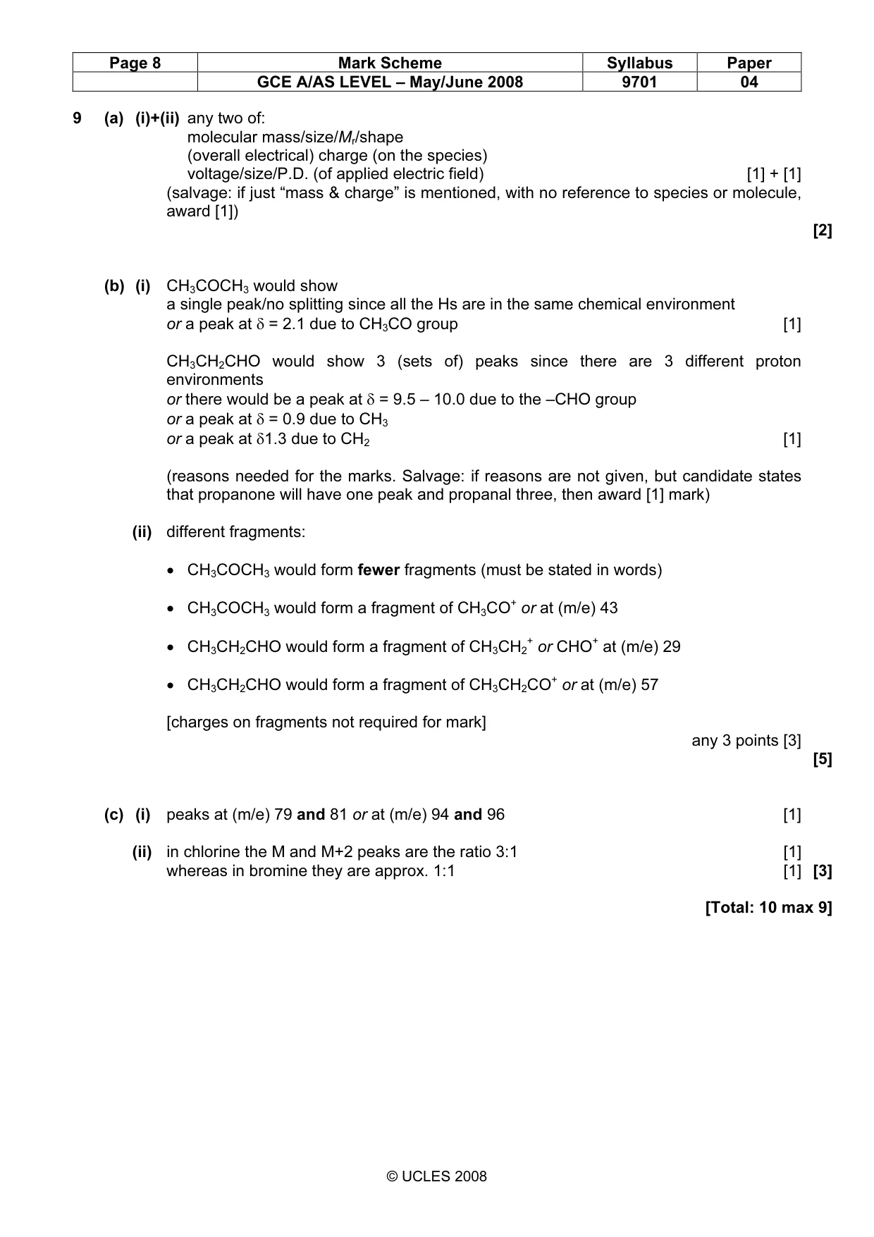 Mark scheme, page 8 of 9