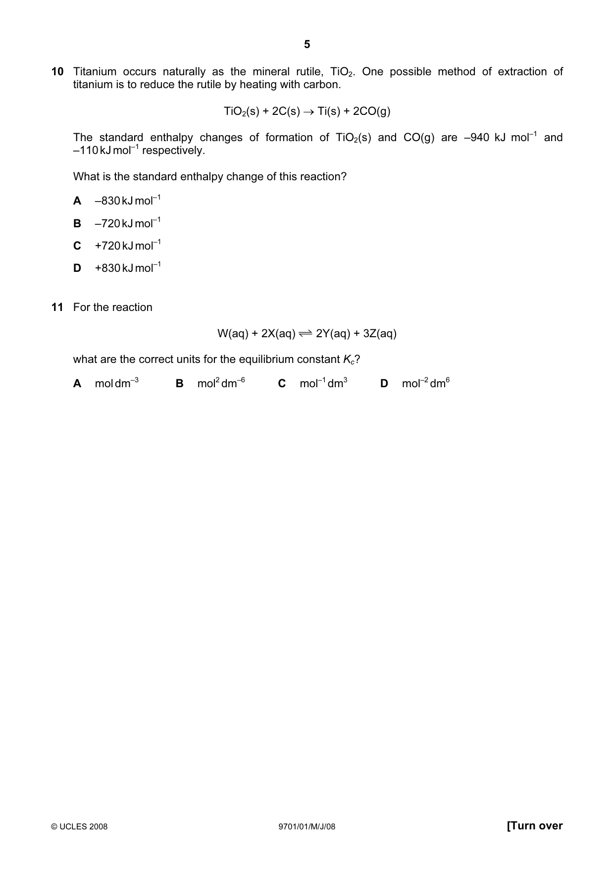 Cambridge A Level Chemistry 9701 2008 May/June Paper 1 · Variant 1 question paper, page 5 of 16