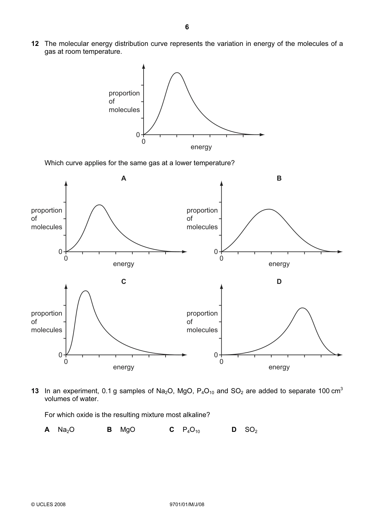Cambridge A Level Chemistry 9701 2008 May/June Paper 1 · Variant 1 question paper, page 6 of 16