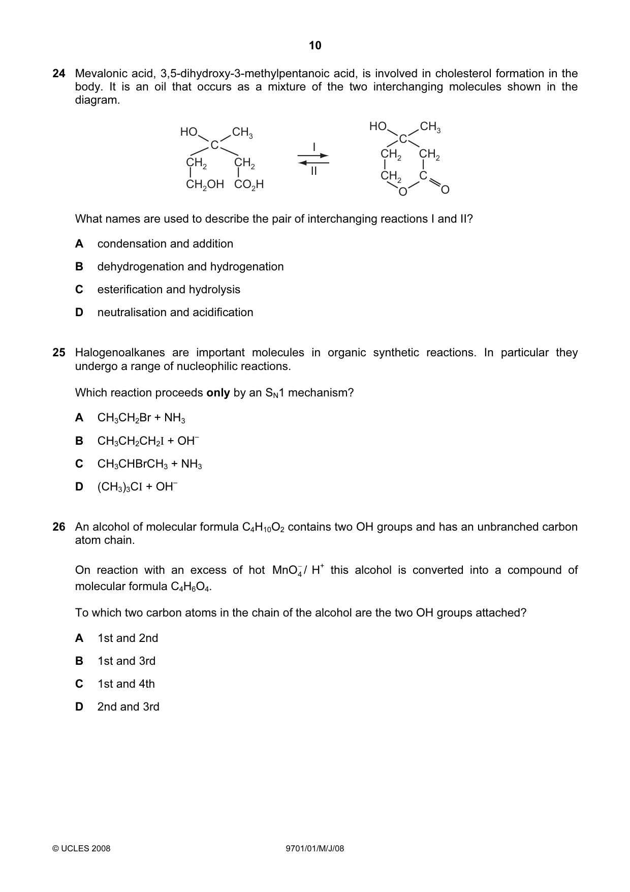 Cambridge A Level Chemistry 9701 2008 May/June Paper 1 · Variant 1 question paper, page 10 of 16