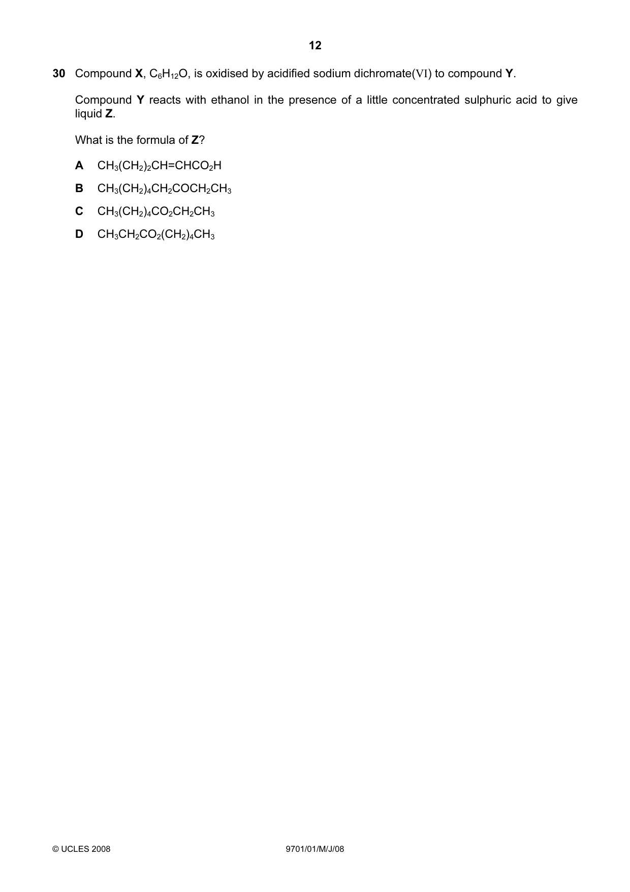 Cambridge A Level Chemistry 9701 2008 May/June Paper 1 · Variant 1 question paper, page 12 of 16