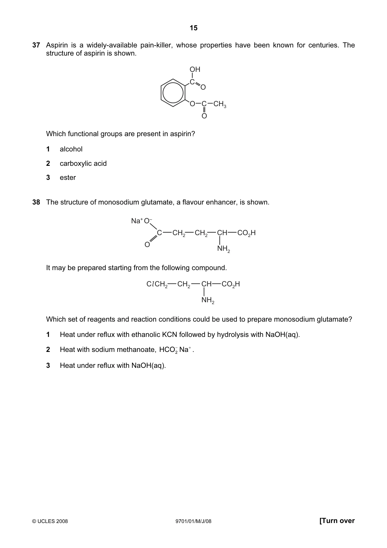 Cambridge A Level Chemistry 9701 2008 May/June Paper 1 · Variant 1 question paper, page 15 of 16