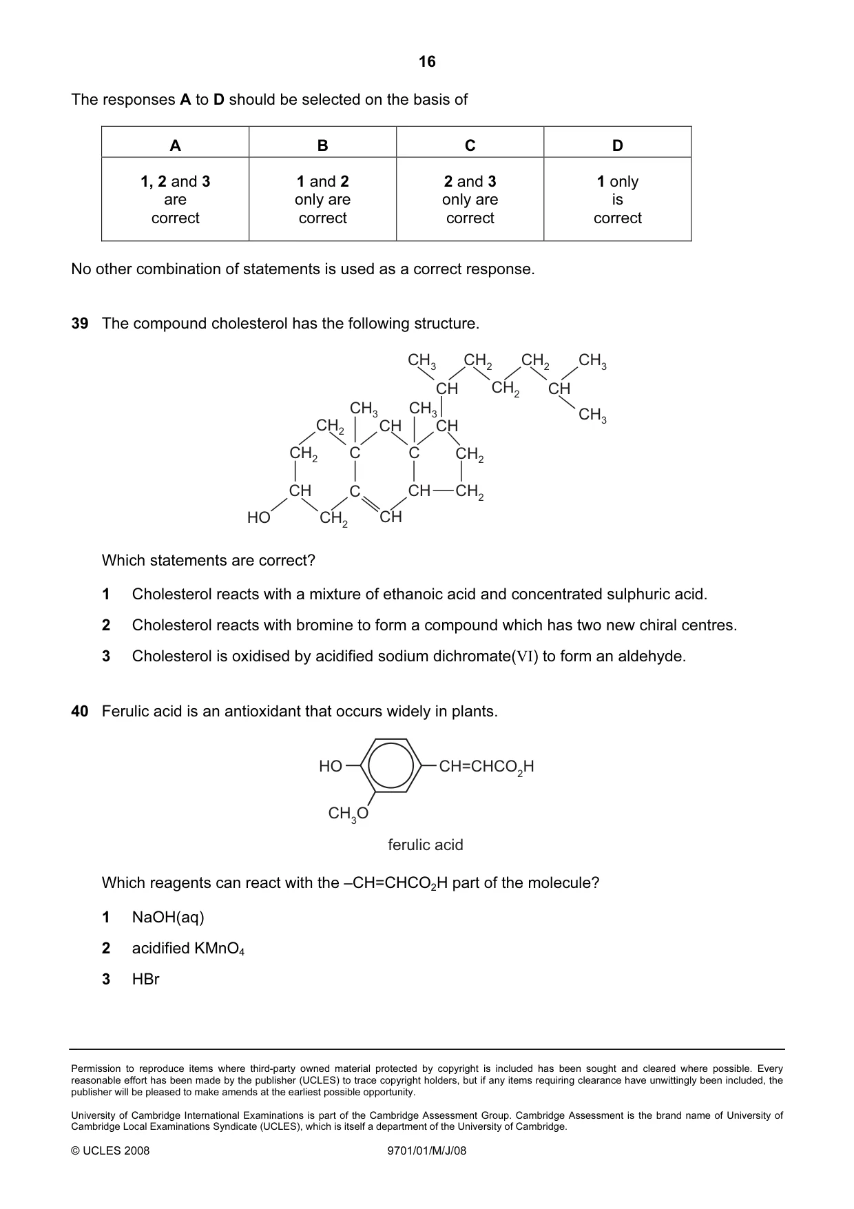 Cambridge A Level Chemistry 9701 2008 May/June Paper 1 · Variant 1 question paper, page 16 of 16