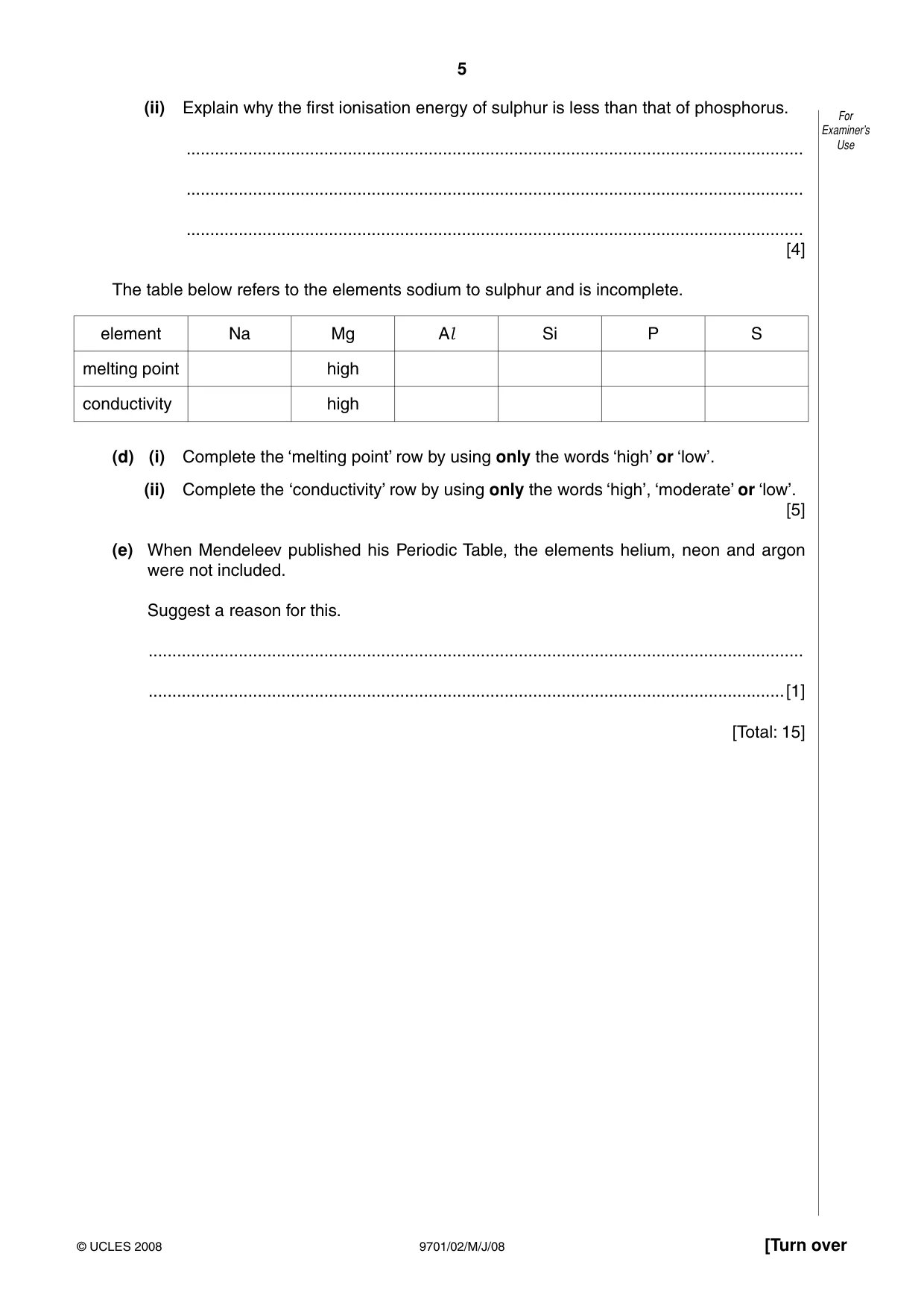 Cambridge A Level Chemistry 9701 2008 May/June Paper 2 · Variant 1 question paper, page 5 of 12