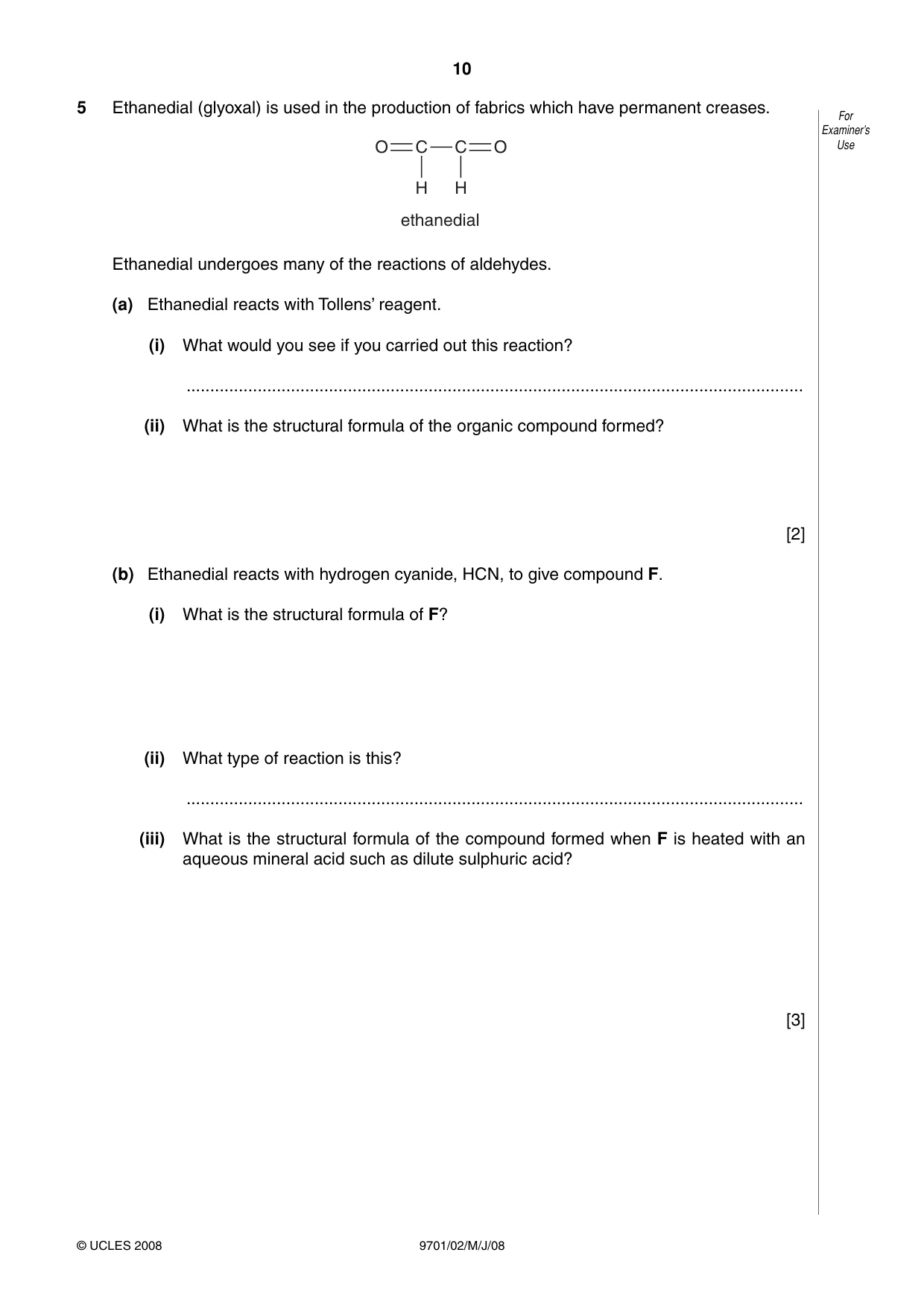 Cambridge A Level Chemistry 9701 2008 May/June Paper 2 · Variant 1 question paper, page 10 of 12