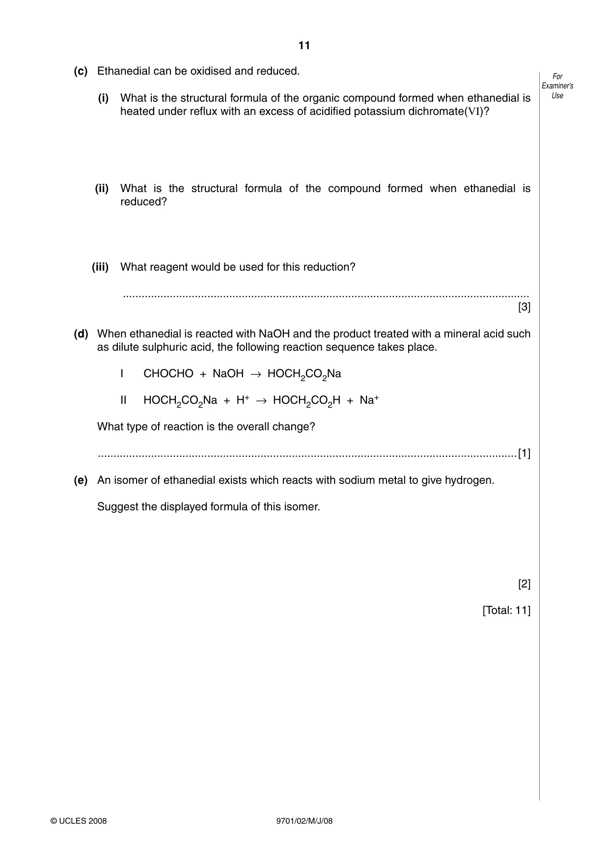 Cambridge A Level Chemistry 9701 2008 May/June Paper 2 · Variant 1 question paper, page 11 of 12