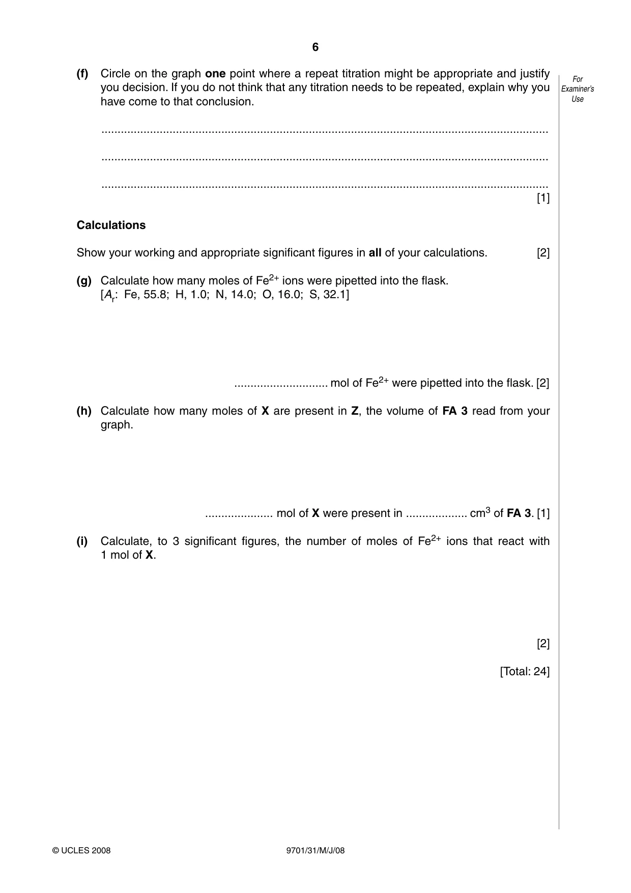 Cambridge A Level Chemistry 9701 2008 May/June Paper 3 · Variant 1 question paper, page 6 of 12