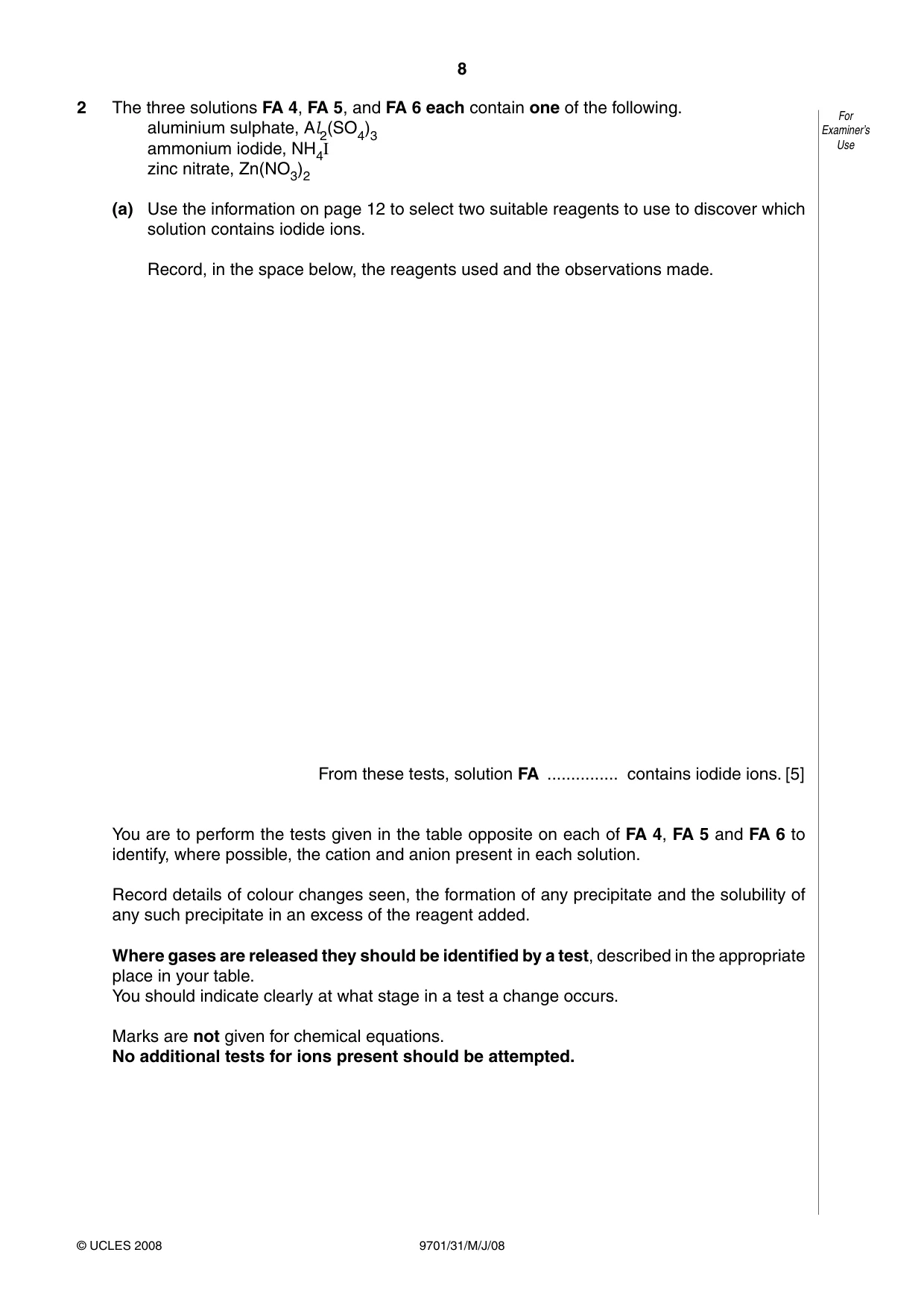 Cambridge A Level Chemistry 9701 2008 May/June Paper 3 · Variant 1 question paper, page 8 of 12