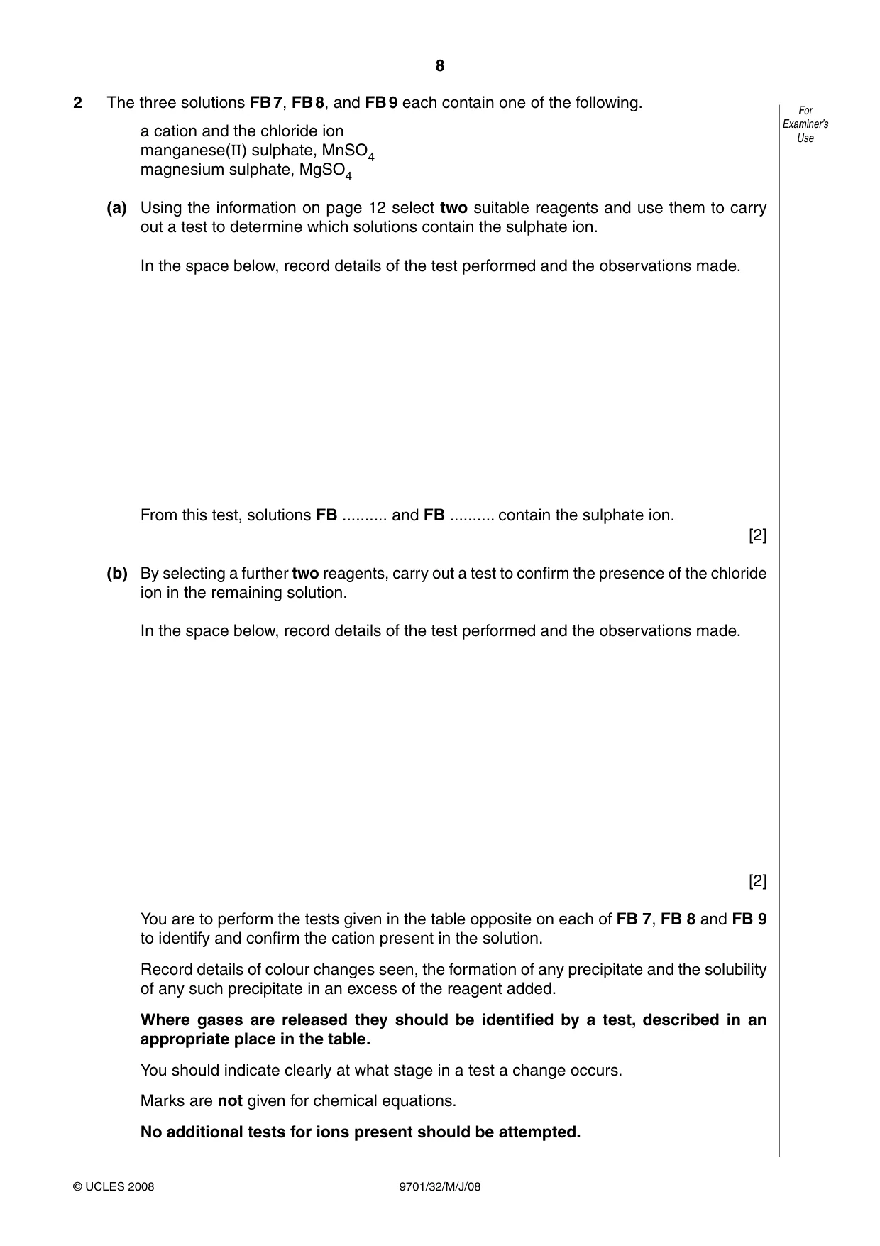 Cambridge A Level Chemistry 9701 2008 May/June Paper 3 · Variant 2 question paper, page 8 of 12