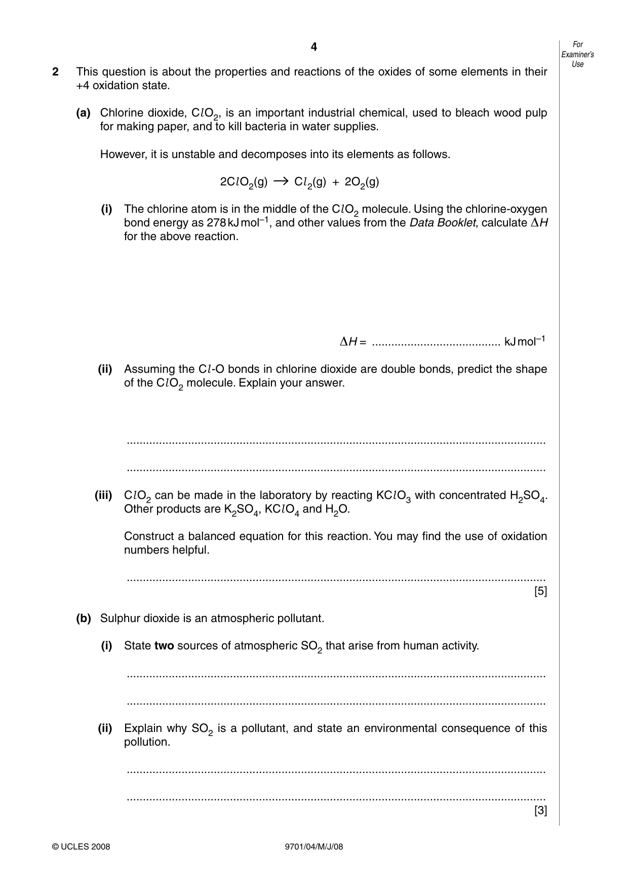 Cambridge A Level Chemistry 9701 2008 May/June Paper 4 · Variant 1 question paper, page 4 of 20