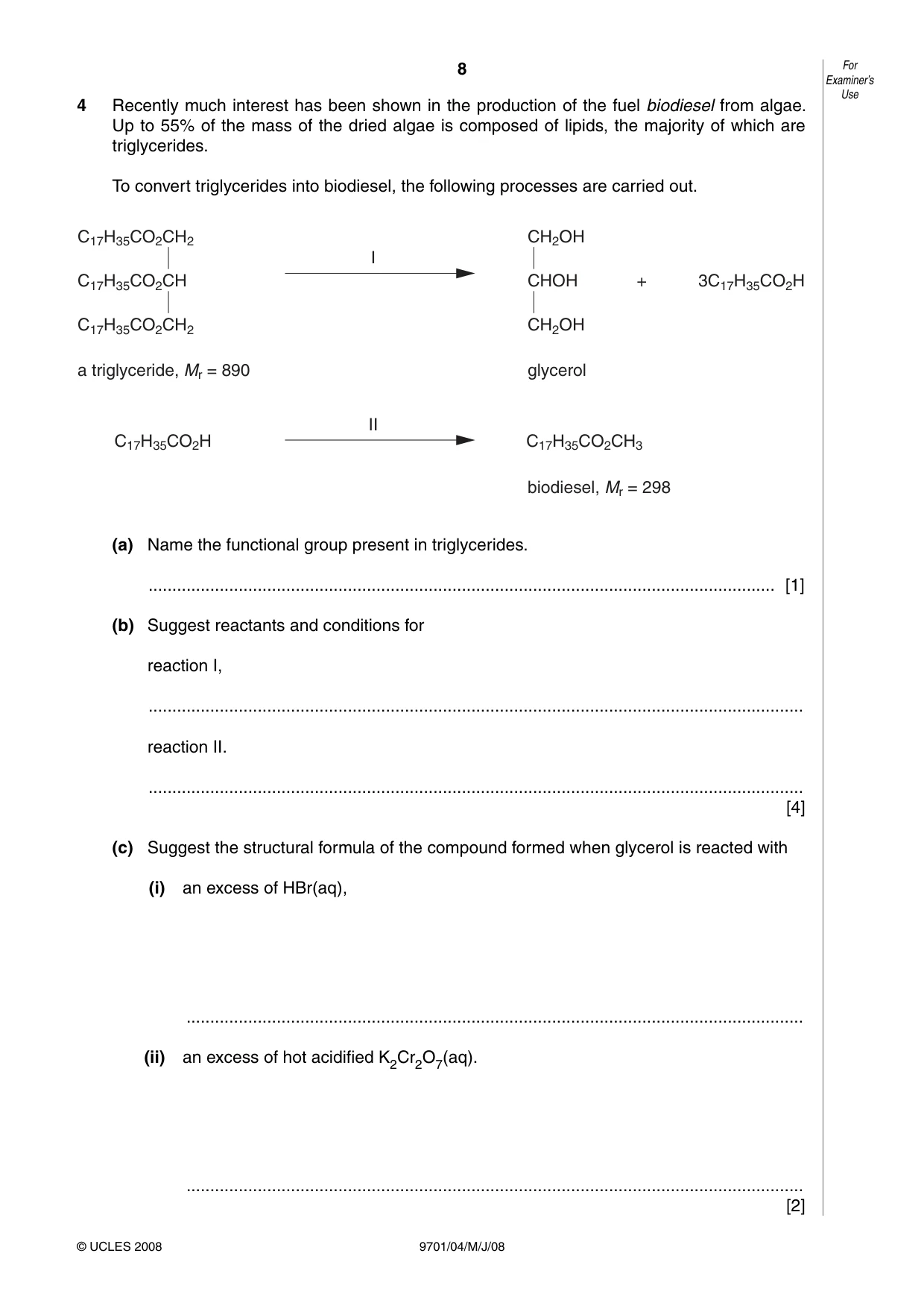 Cambridge A Level Chemistry 9701 2008 May/June Paper 4 · Variant 1 question paper, page 8 of 20