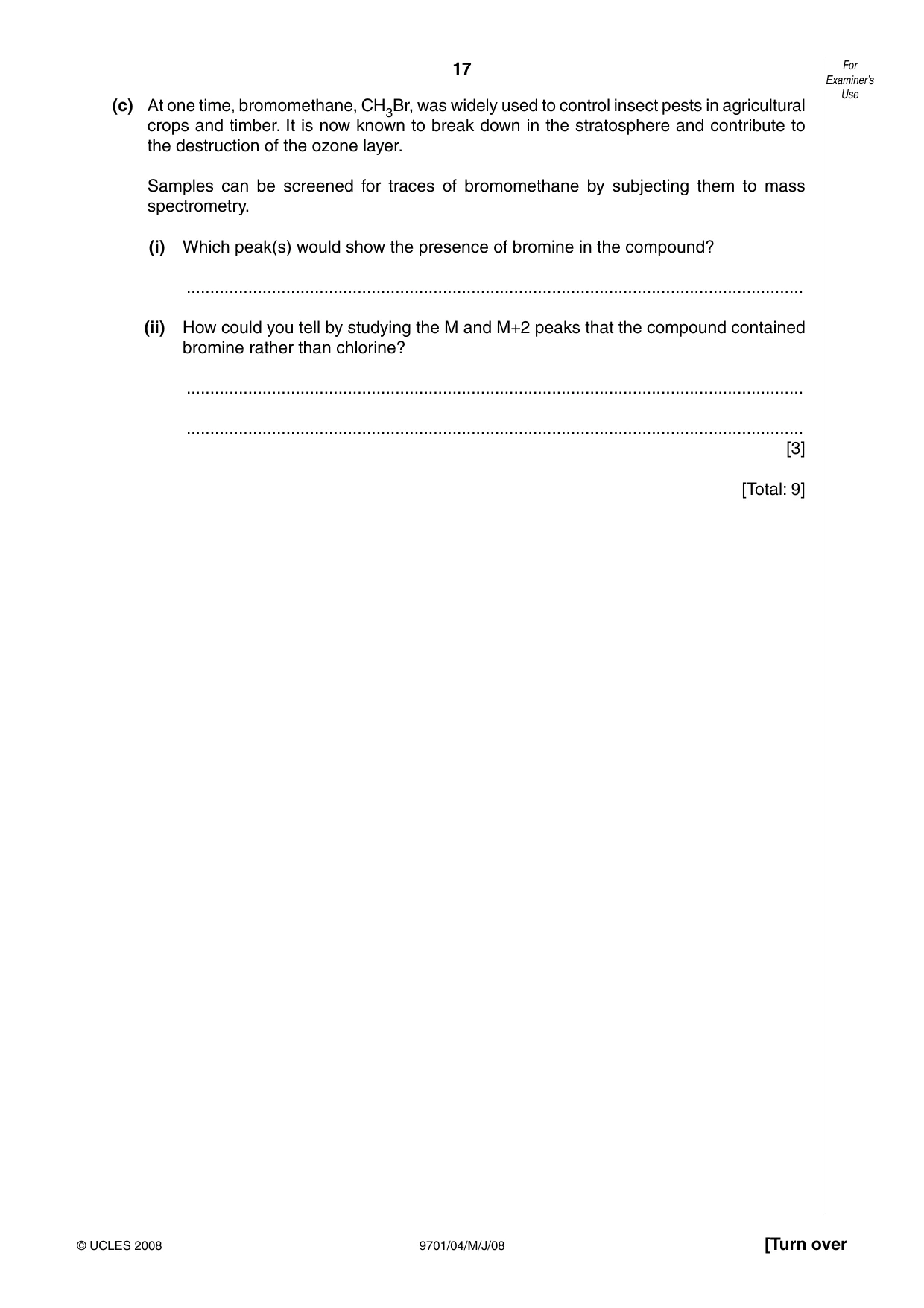 Cambridge A Level Chemistry 9701 2008 May/June Paper 4 · Variant 1 question paper, page 17 of 20
