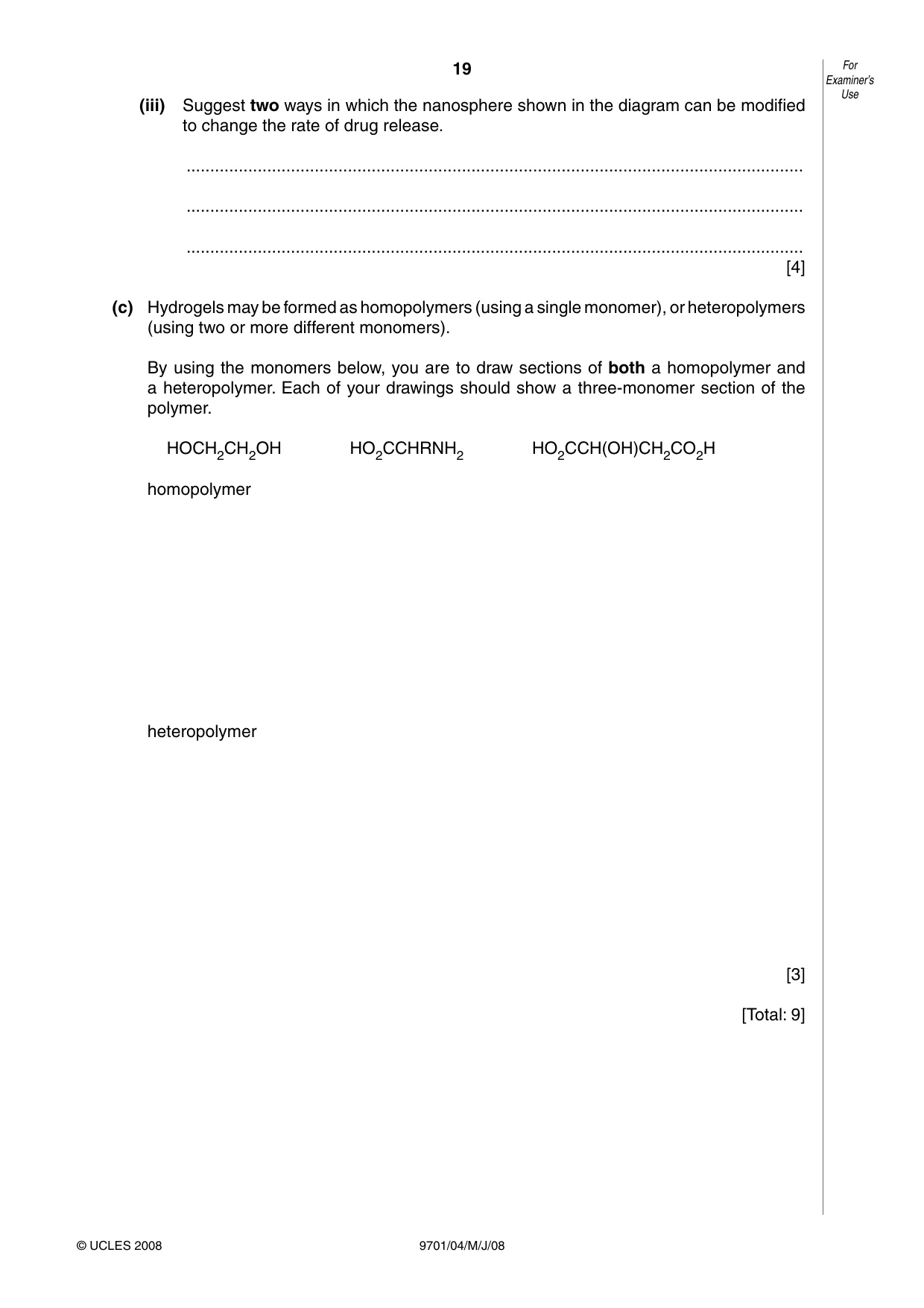 Cambridge A Level Chemistry 9701 2008 May/June Paper 4 · Variant 1 question paper, page 19 of 20