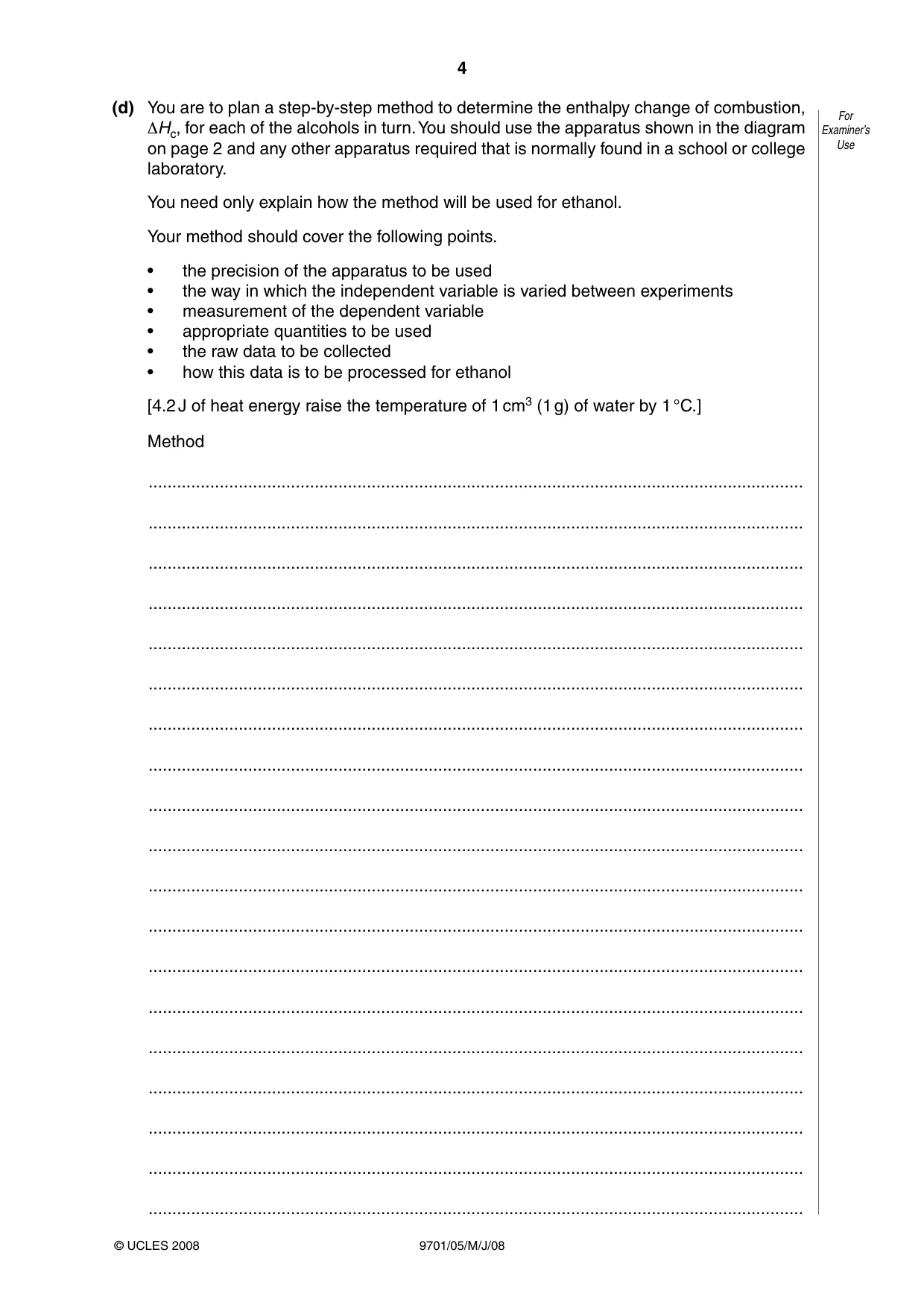 Cambridge A Level Chemistry 9701 2008 May/June Paper 5 · Variant 1 question paper, page 4 of 12