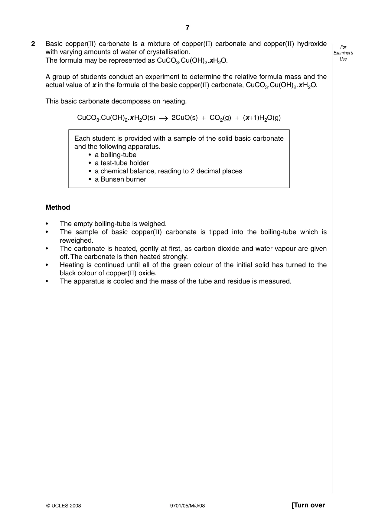 Cambridge A Level Chemistry 9701 2008 May/June Paper 5 · Variant 1 question paper, page 7 of 12