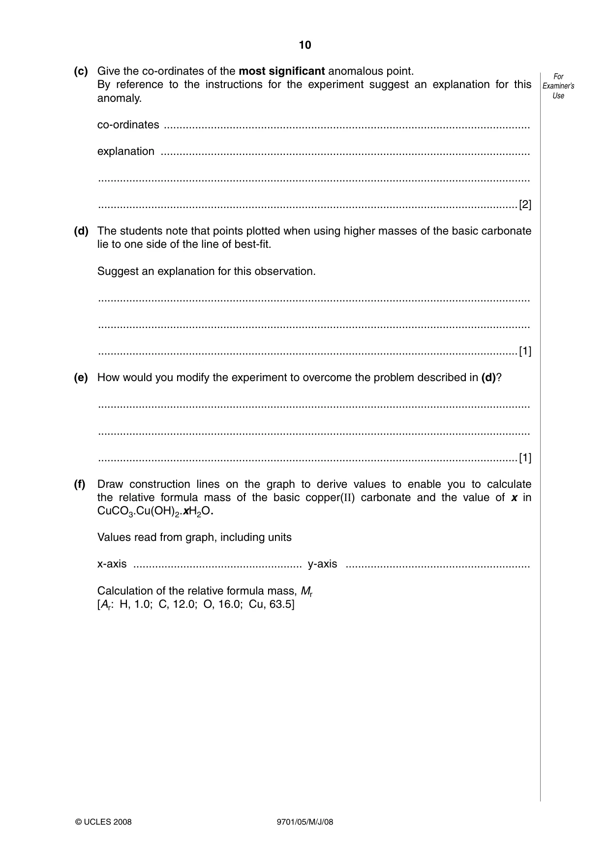 Cambridge A Level Chemistry 9701 2008 May/June Paper 5 · Variant 1 question paper, page 10 of 12