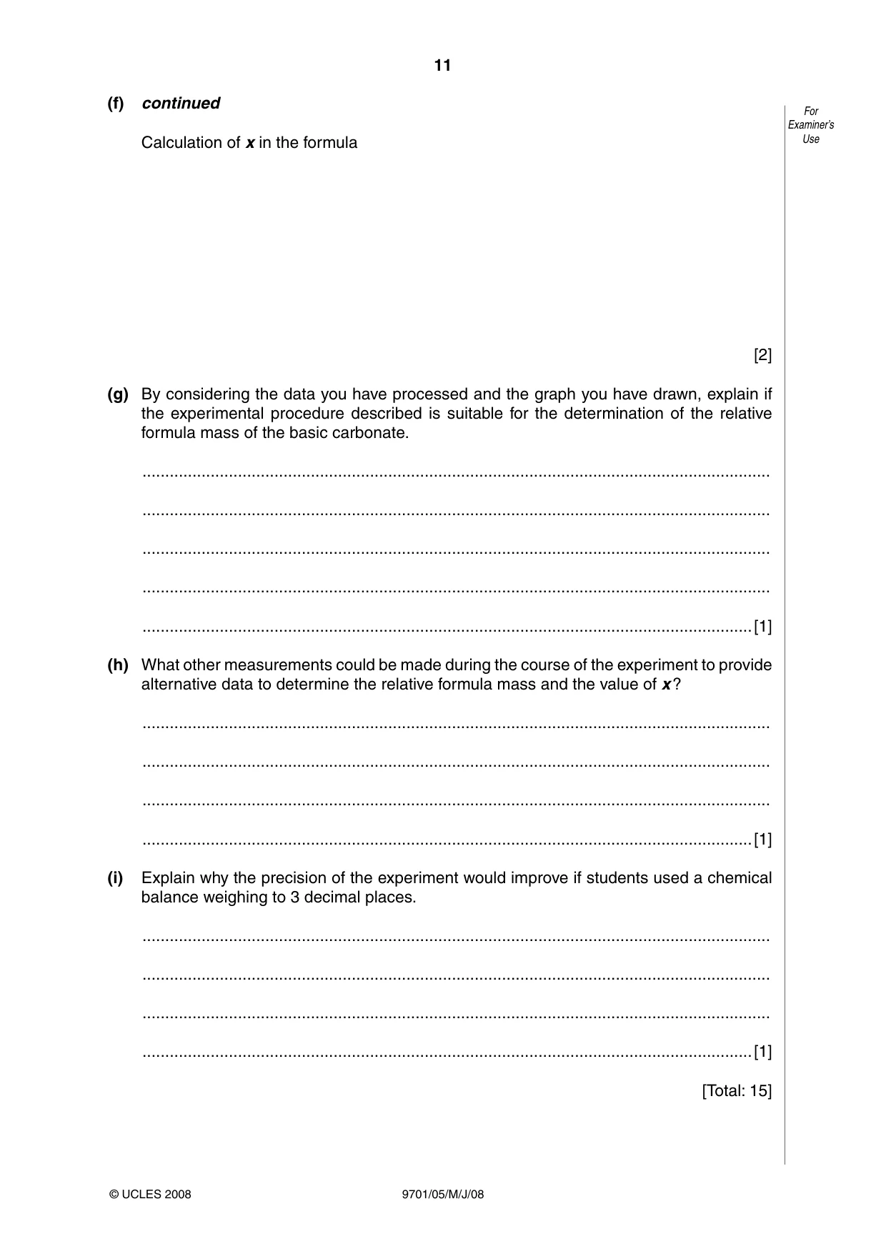 Cambridge A Level Chemistry 9701 2008 May/June Paper 5 · Variant 1 question paper, page 11 of 12