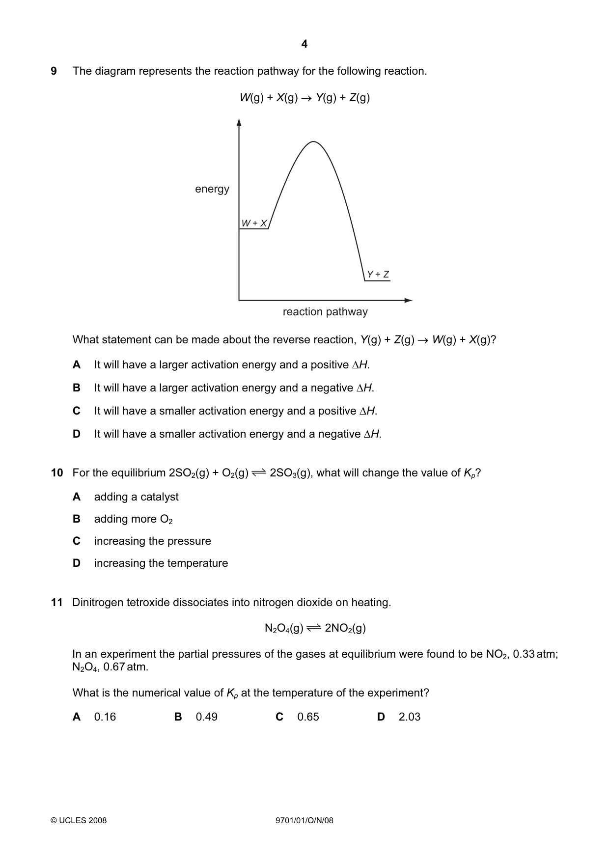 Cambridge A Level Chemistry 9701 2008 Oct/Nov Paper 1 · Variant 1 question paper, page 4 of 16