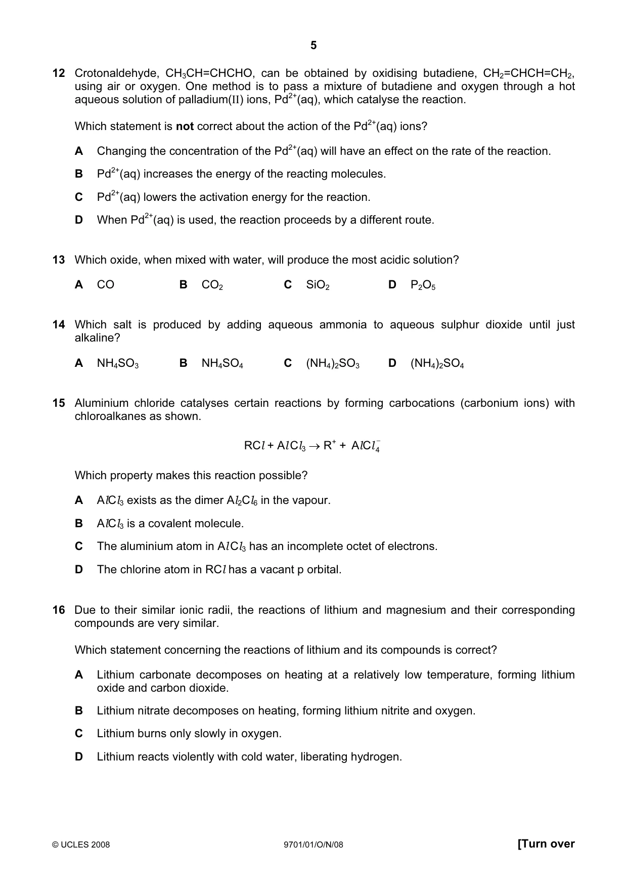 Cambridge A Level Chemistry 9701 2008 Oct/Nov Paper 1 · Variant 1 question paper, page 5 of 16