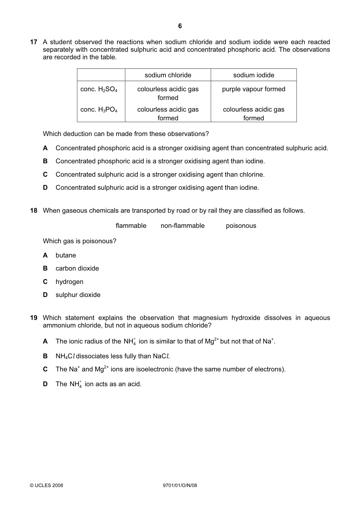 Cambridge A Level Chemistry 9701 2008 Oct/Nov Paper 1 · Variant 1 question paper, page 6 of 16
