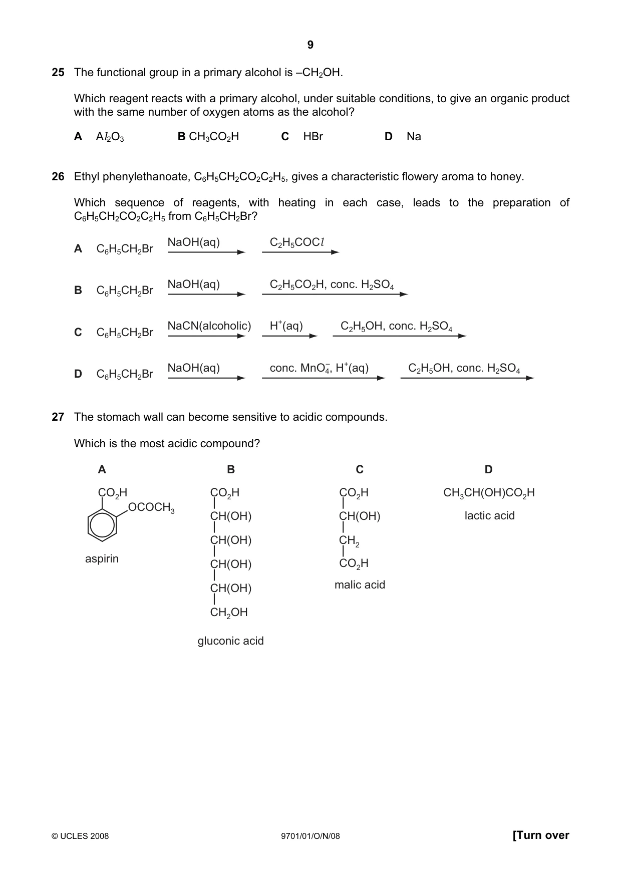 Cambridge A Level Chemistry 9701 2008 Oct/Nov Paper 1 · Variant 1 question paper, page 9 of 16