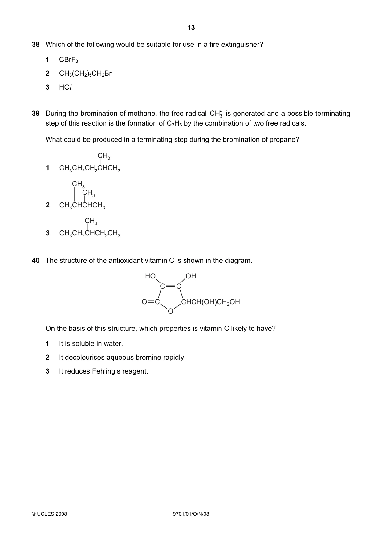 Cambridge A Level Chemistry 9701 2008 Oct/Nov Paper 1 · Variant 1 question paper, page 13 of 16