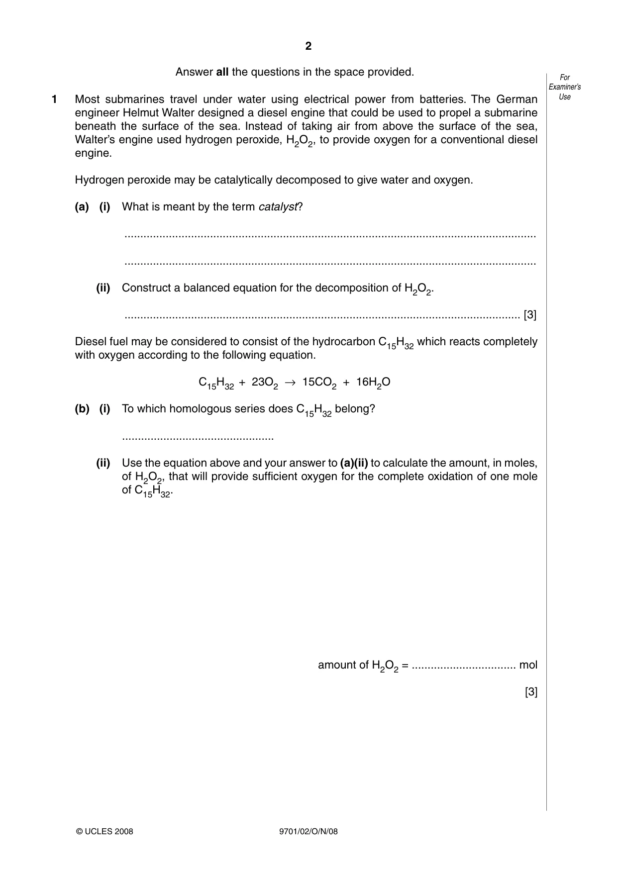 Cambridge A Level Chemistry 9701 2008 Oct/Nov Paper 2 · Variant 1 question paper, page 2 of 12