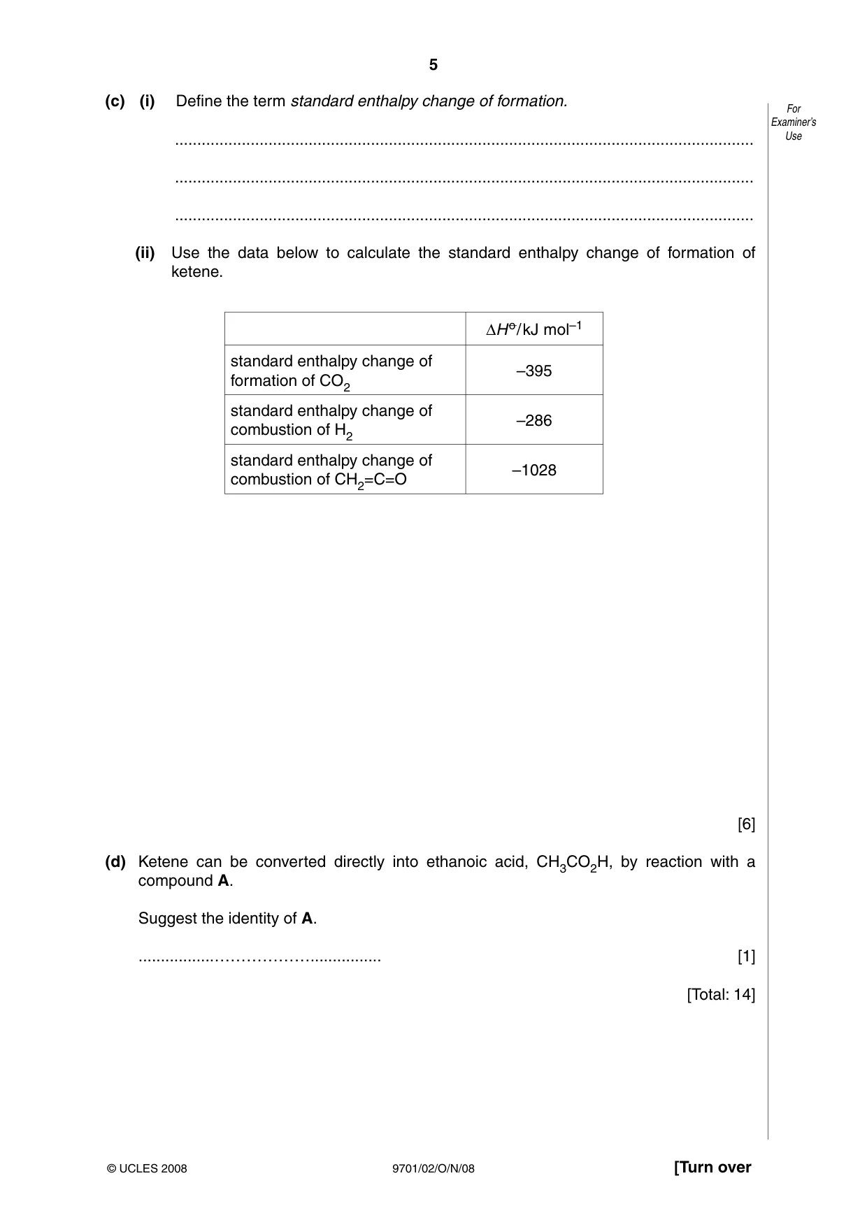 Cambridge A Level Chemistry 9701 2008 Oct/Nov Paper 2 · Variant 1 question paper, page 5 of 12