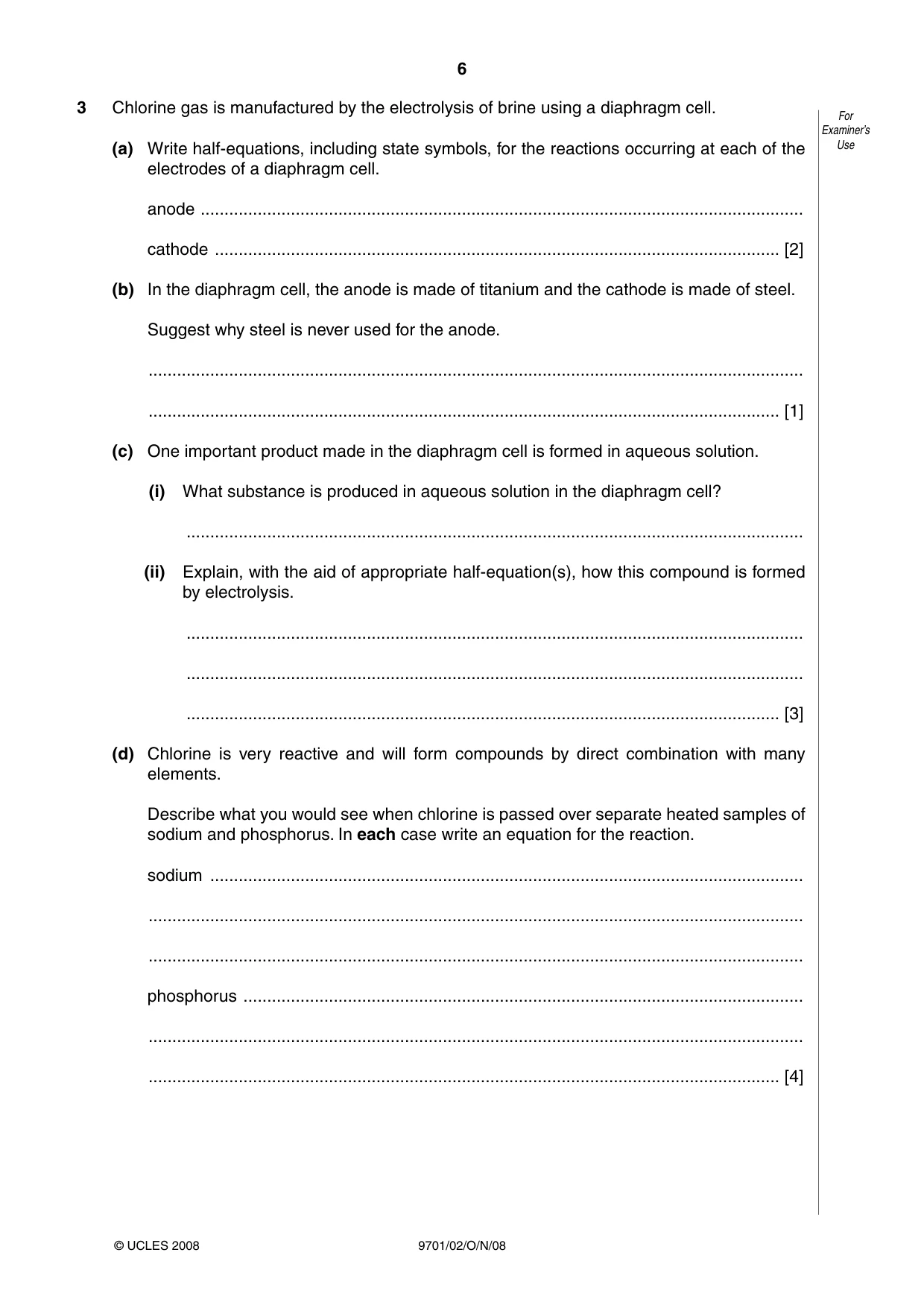 Cambridge A Level Chemistry 9701 2008 Oct/Nov Paper 2 · Variant 1 question paper, page 6 of 12