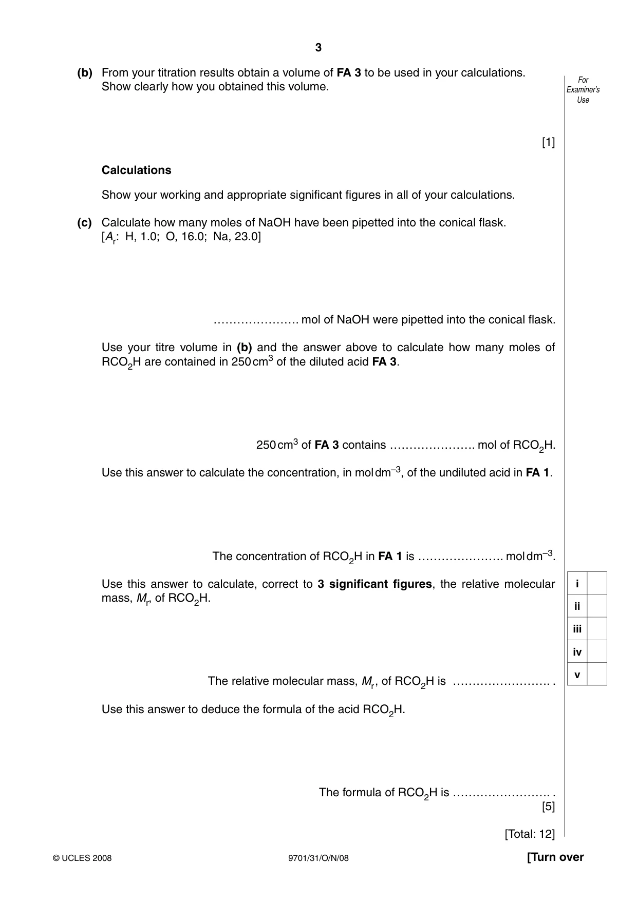 Cambridge A Level Chemistry 9701 2008 Oct/Nov Paper 3 · Variant 1 question paper, page 3 of 12