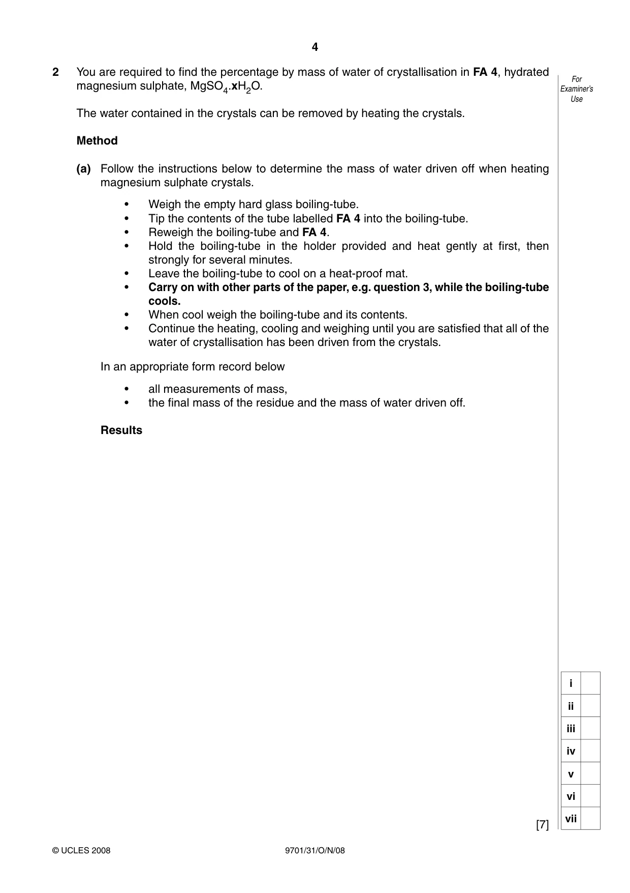 Cambridge A Level Chemistry 9701 2008 Oct/Nov Paper 3 · Variant 1 question paper, page 4 of 12