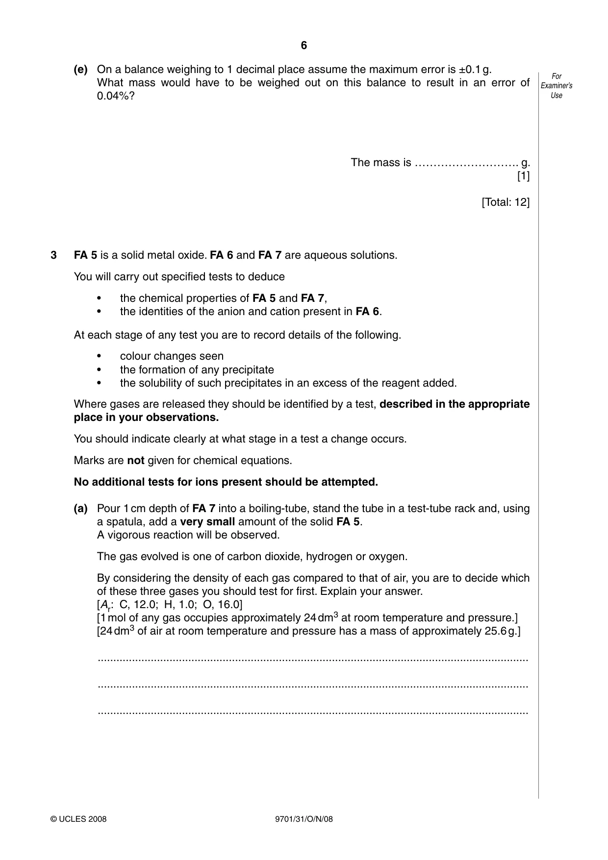 Cambridge A Level Chemistry 9701 2008 Oct/Nov Paper 3 · Variant 1 question paper, page 6 of 12