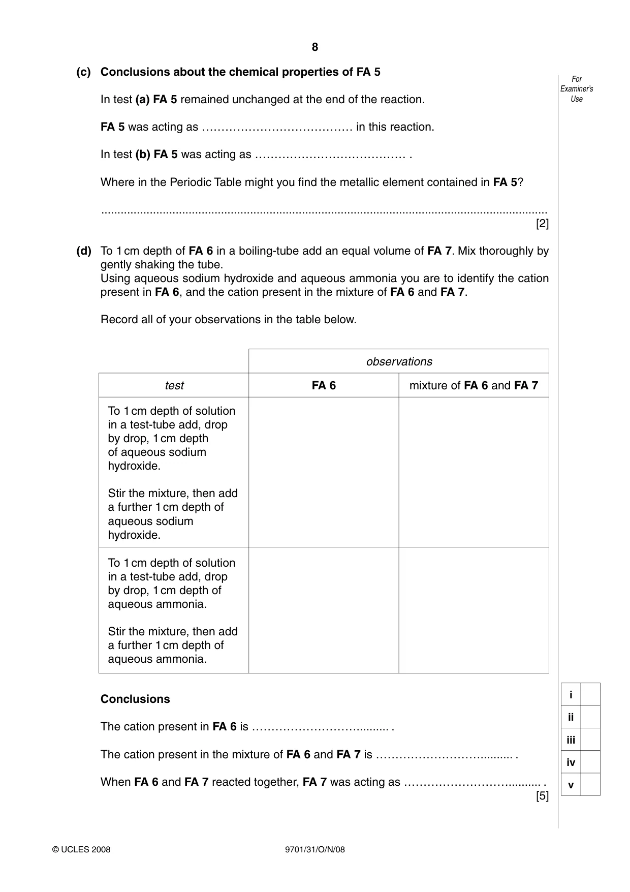 Cambridge A Level Chemistry 9701 2008 Oct/Nov Paper 3 · Variant 1 question paper, page 8 of 12